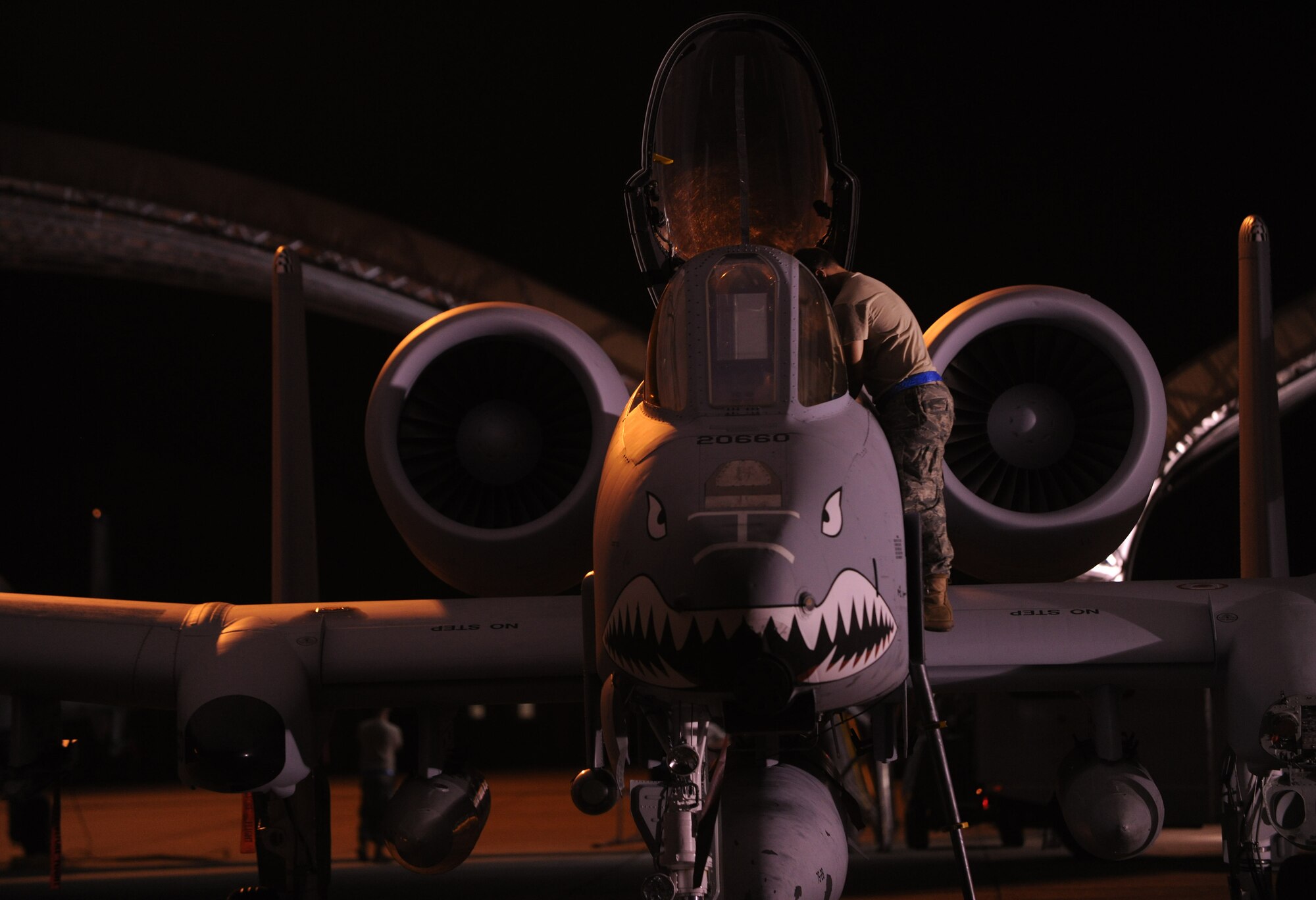 MOODY AIR FORCE BASE, Ga. -- Staff Sgt. Mathew Houston, 74th Aircraft Maintenance Unit dedicated crew chief, checks with the pilot of an A-10C Thunderbolt II aircraft before take-off here. Members from the 75th Fighter Squadron are deployed to Afghanistan. (U.S. Air Force photo/Airman 1st Class Benjamin Wiseman)
