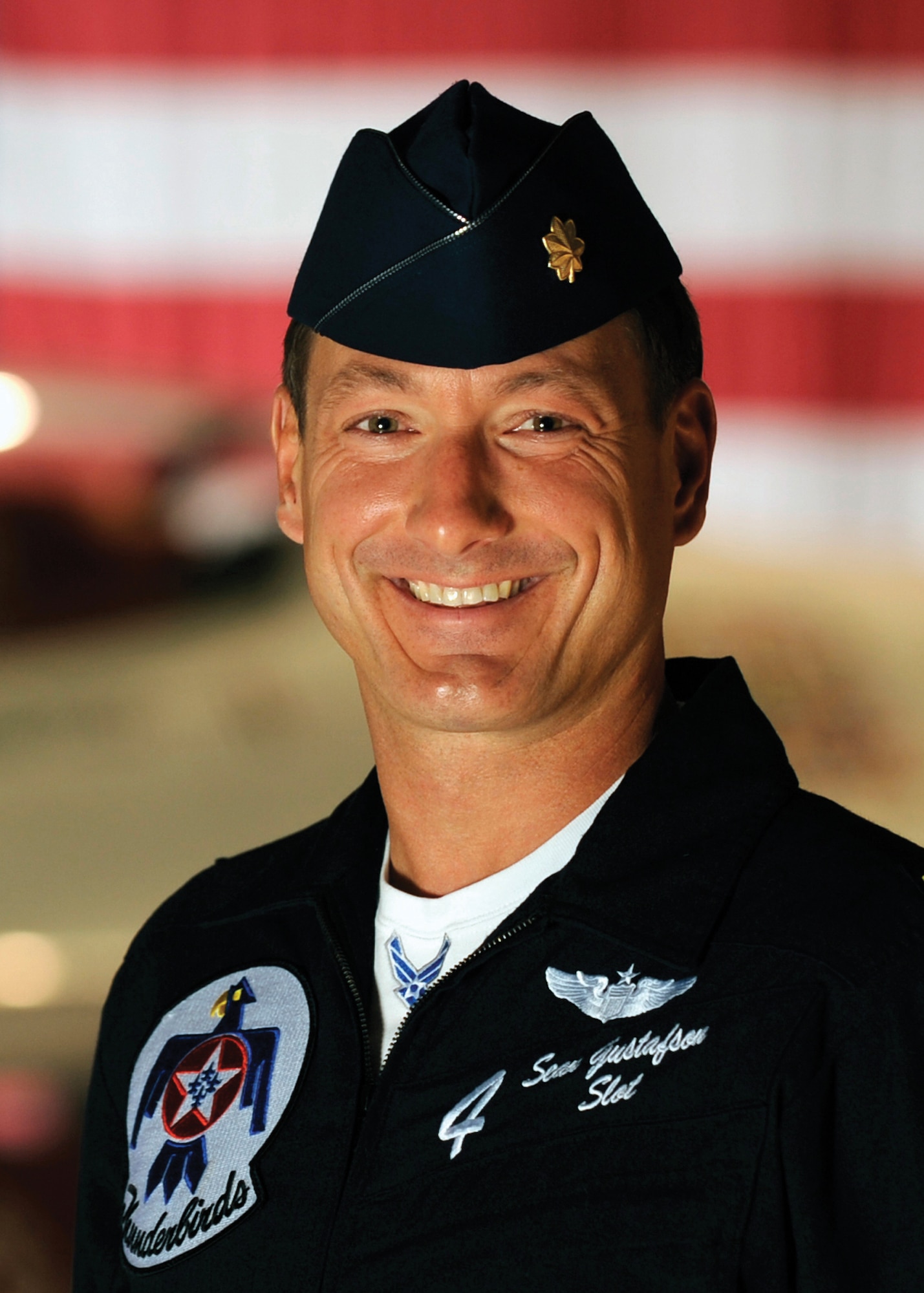 Maj. Sean Gustafson, the first Air Force Reserve F-16 pilot to fly with the U.S. Air Force Thunderbirds aerial demonstration team.  The major joined the team two years ago from the 482nd Fighter Wing at Homestead Air Reserve Base, Fla., where he was an F-16 instructor pilot.  (U.S. Air Force photo/courtesy of the Thunderbirds) 