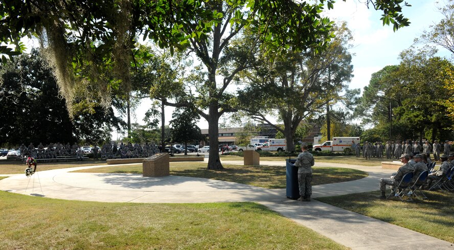 MOODY AIR FORCE BASE, Ga. -- Moody members came together to remember fallen heroes during the Prisoner of War/Missing in Action Recognition Day Ceremony here Sept. 17. The ceremony was held in front of the Moody Field Club. (U.S. Air Force photo/Airman 1st Class Benjamin Wiseman)
