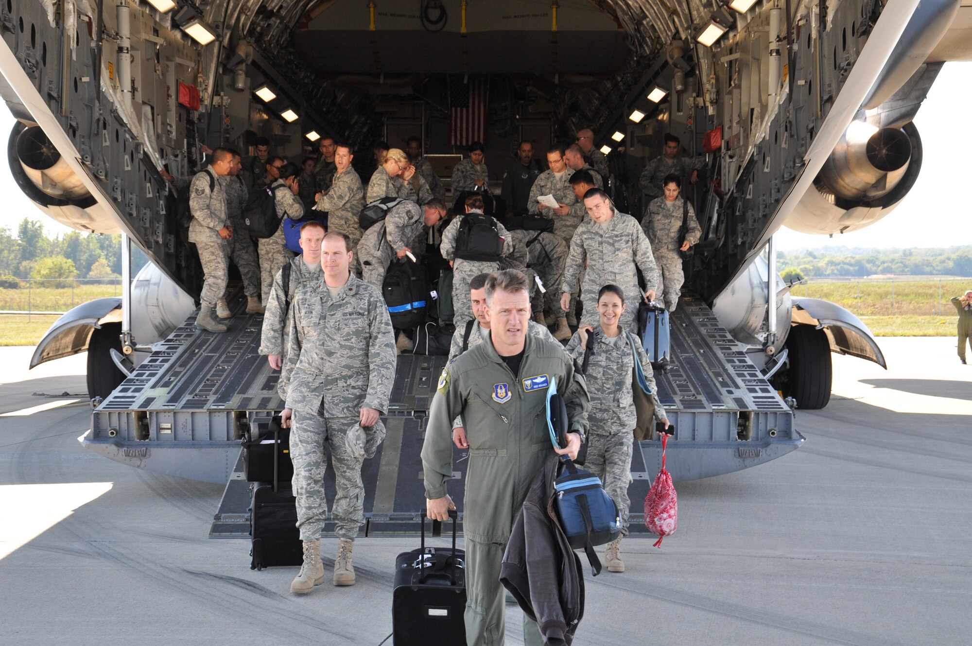 WRIGHT-PATTERSON AIR FORCE BASE, Ohio – Forty runners from March Air Reserve Base, Calif., arrive at Wright-Patterson Air Force Base, Ohio, to participate in the 2010 Air Force Marathon Sept. 18.  (U.S. Air Force photo/Staff Sgt. Robert Nelson)