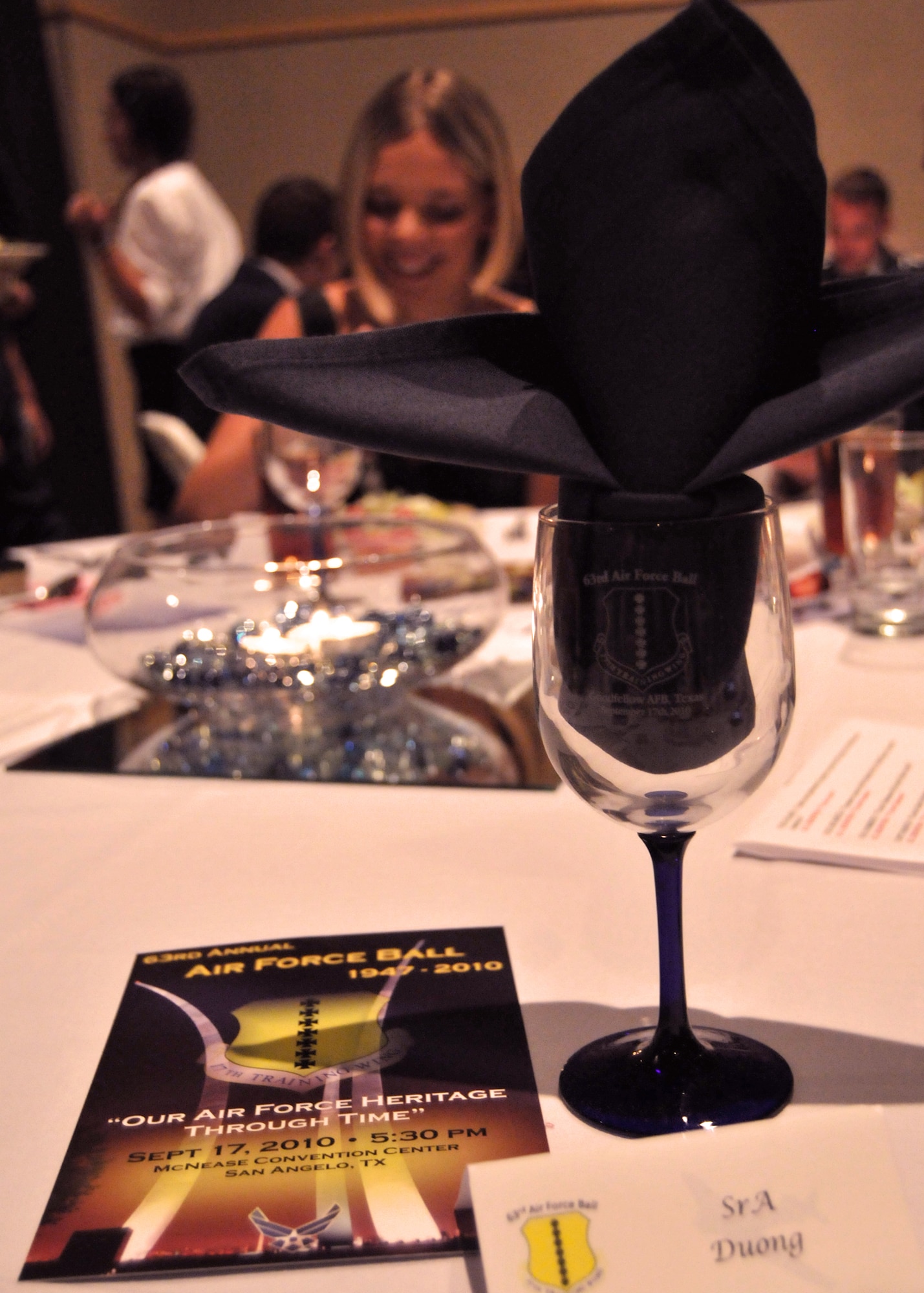 GOODFELLOW AIR FORCE BASE, Texas – More than 600 members and guest attended the 63rd Annual Goodfellow Air Force Ball, Sept. 17. Members were given brief explanations on the purpose of formal military gatherings, toasting and POW/MIA Table of Honor ceremony, cutting of the Air Force Ball birthday cake, guest speaker and past wing commander, Brig. Gen. Scott Bethel, and entertainment by the Divas, a local folk group. (U.S. Air Force photo/ Senior Airman Tong Duong)