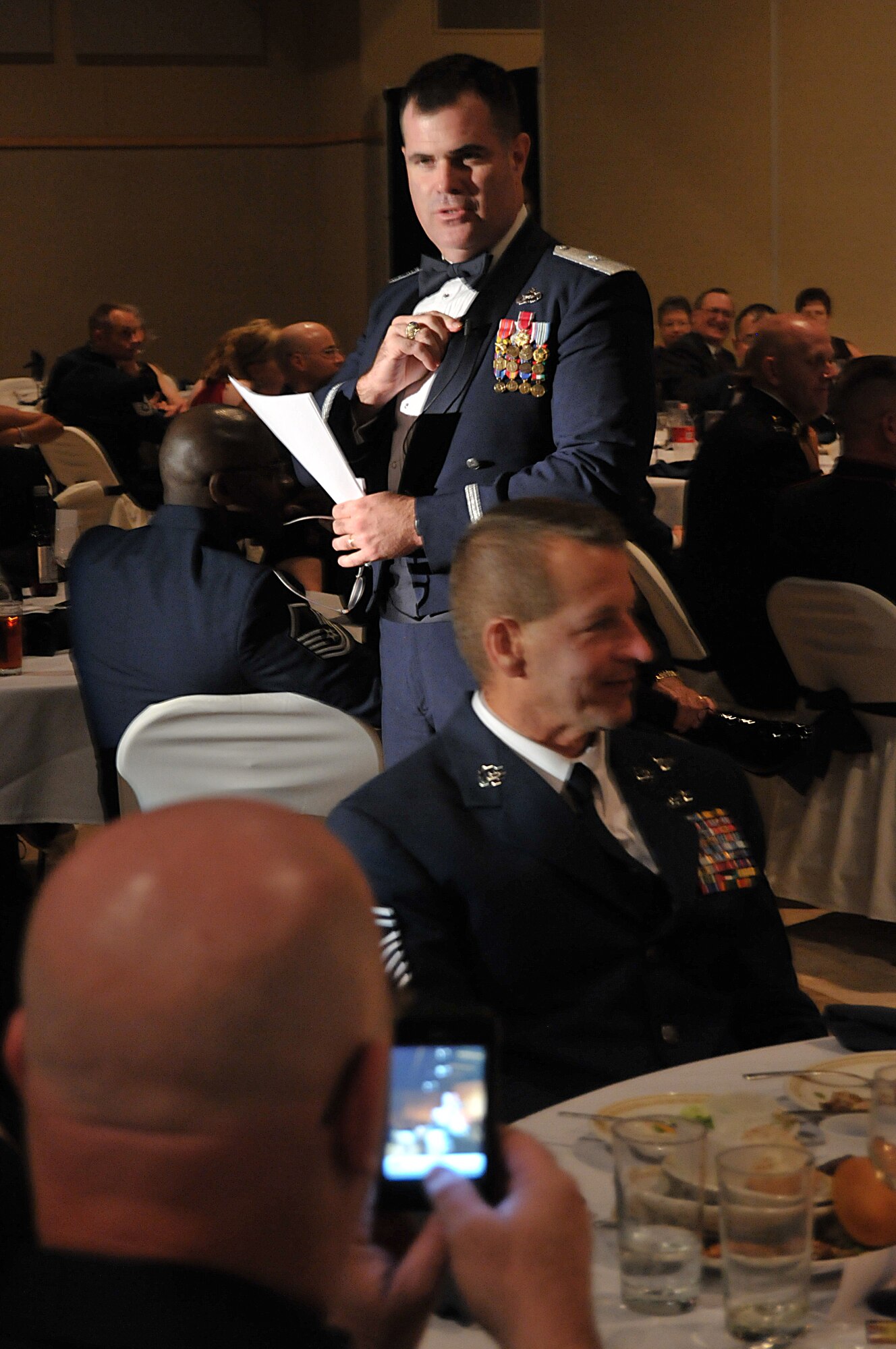 GOODFELLOW AIR FORCE BASE, Texas – Brigadier Gen. Scott Bethel gives remarks as a guest speaker, during the 63rd Annual Goodfellow Air Force Ball, Sept. 17. General Bethel is the Director, Strategy, Integration and Doctrine, Deputy Chief of Staff for Intelligence, Surveillance and Reconnaissance, Headquarters U.S. Air Force, Washington, D.C., and was a wing commander here, 2005-2007. (U.S. Air Force photo/ Senior Airman Tong Duong) 