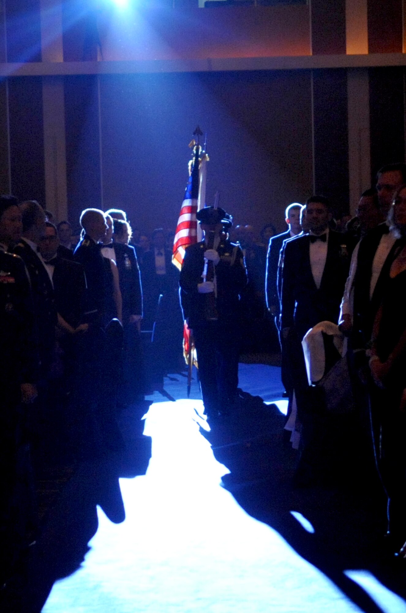 The 51st Fighter Wing Honor Guard present colors at Lotte World Hotel in Seoul, Republic of Korea Sept. 18 for an Air Force Ball celebration. This year marked the 63rd Anniversary of the U.S. Air Force. The birthday celebration included social hour, presentation of colors, dinner, ceremonial cake cutting, and a reception. (U.S. Air Force photo/Senior Airman Evelyn Chavez)