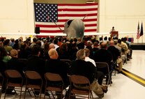 ANDERSEN AIR FORCE BASE, Guam ? 36th Wing commander Brig. Gen. John Doucette addresses attendees of the Global Hawk arrival ceremony, here Sep. 20, The ceremony marked the arrival of the unmanned aerial vehicle to its new home at Andersen; it will provide far reaching reconnaissance capabilities in the pacific region. (U.S. Air Force photo by Airman First Class Jeffrey Schultze/released)