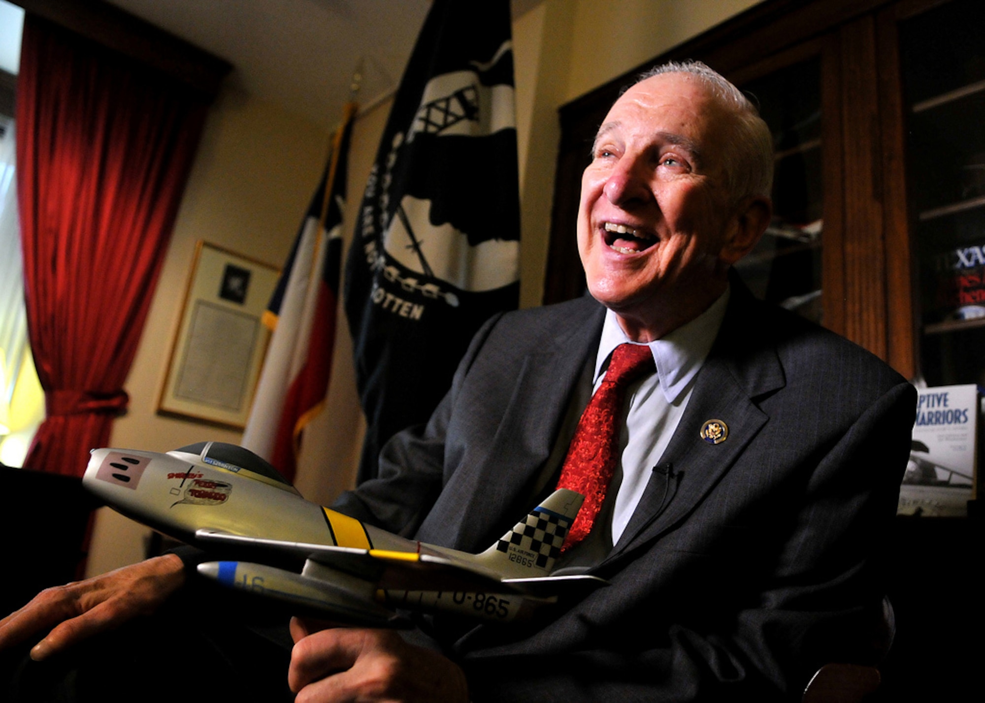 Retired Col. Sam Johnson, a highly decorated fighter pilot, served in the Air Force for 29 years. He flew combat missions in both the Korean and Vietnam wars and was a prisoner of war in Vietnam's Hanoi Hilton for nearly seven years. Colonel Johnson is featured in "Pioneers in Blue," a portrait display inside the Pentagon, which launched Sept. 18, 2010. The project is sponsored by the Air Force Public Affairs Agency, and features portraits of 38 veterans from different career fields and backgrounds who have contributed to the greatness of the Air Force. The portraits will be on display in the Pentagon for about a year, and a second mini-set of the top 10 portraits also will be displayed for 2 to 3 months in the Library of Congress. (U.S. Air Force photo/Master Sgt. Cecilio Ricardo)