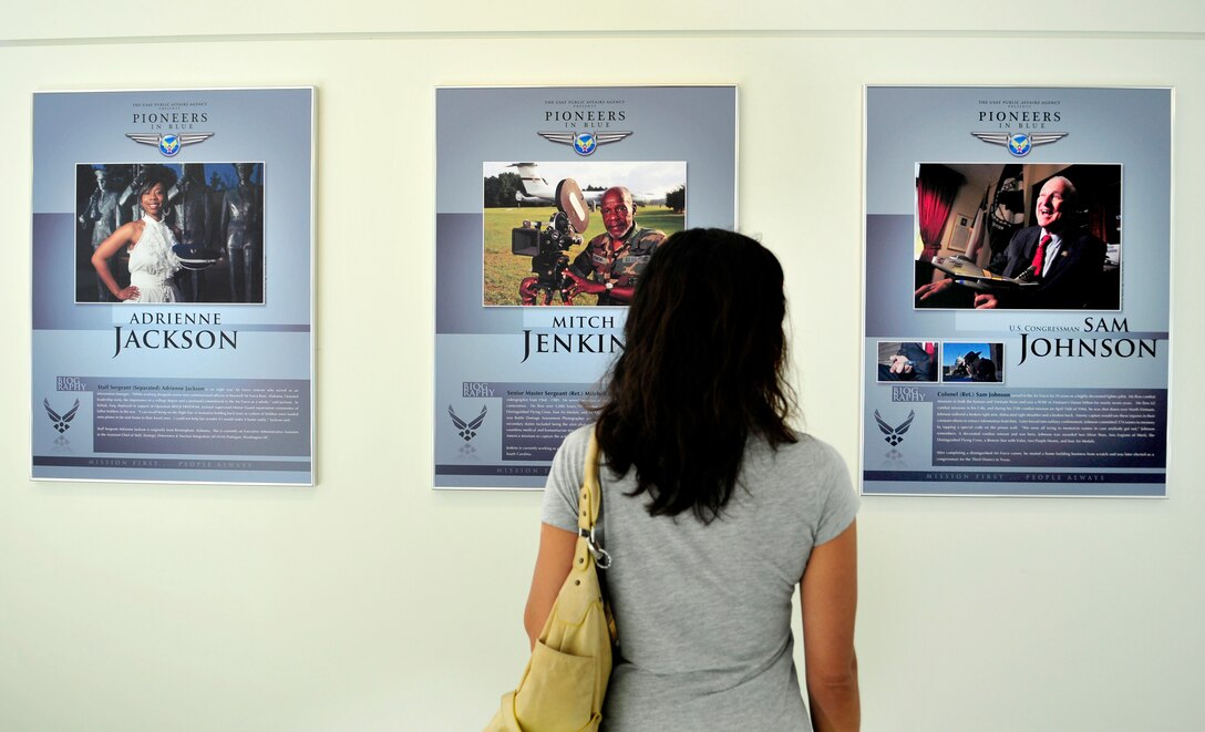 "Pioneers in Blue," a portrait display inside the Pentagon, launched Sept. 18, 2010. The project is sponsored by the Air Force Public Affairs Agency, and features portraits of 38 veterans from different career fields and backgrounds who have contributed to the greatness of the Air Force. The portraits will be on display in the Pentagon for about a year, and a second mini-set of the top 10 portraits will also be displayed for 2 to 3 months in the Library of Congress. (U.S. Air Force photo/Master Sgt. Cecilio Ricardo)