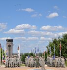 LAUGHLIN AIR FORCE BASE, Texas – A formation of Airmen commanded by Col. Bruce Peters, 47th Medical Group commander, waits to take part in a retreat ceremony at Heritage Park here Sept. 17 as four T-38 Talon aircraft perform a flyover. The ceremony was part of Laughlin’s POW/MIA day activities, which also included a luncheon at Club XL and a roundtable panel with four Vietnam veterans at Anderson Hall. (U.S. Air Force photo by Airman 1st Class Blake Mize)