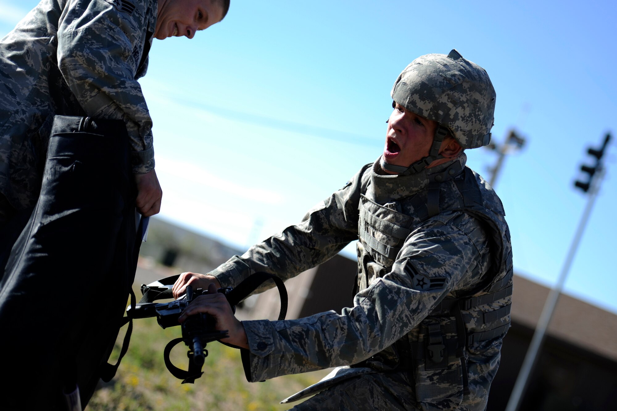 Airman 1st Class Robin Havrillo, an entry controller with the 75th Security Forces Squadron, practices rifle fighting techniques during Security Forces Combat Readiness Training at Hill Air Force Base, Utah on Sept. 13, 2010. The CRT course is used to provide airman with the basic skills needed to deploy to include tactical movements, land navigation, and self aid buddy care. (U.S. Air Force photo by Staff Sgt. Renae Saylock) 