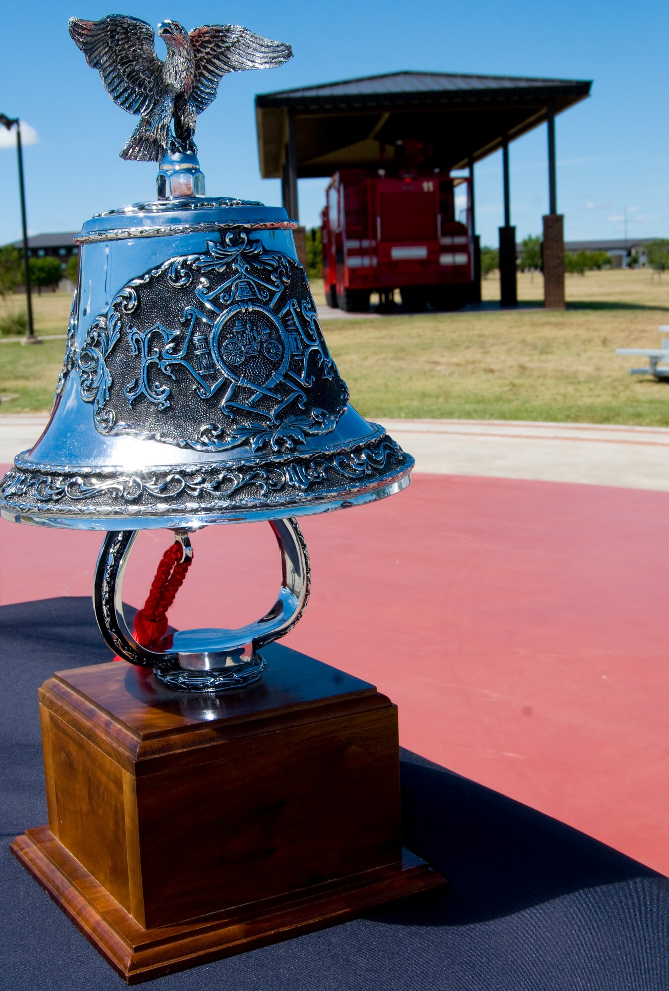 GOODFELLOW AIR FORCE BASE, Texas – A Final Call Bell sits on display before the Fifth Annual Department of Defense Fallen Firefighter Memorial remembrance Sept. 18. The bell honors those who wouldn't be responding anymore by sounding the "last alarm." (U.S. Air Force photo/ Senior Airman Tong Duong)