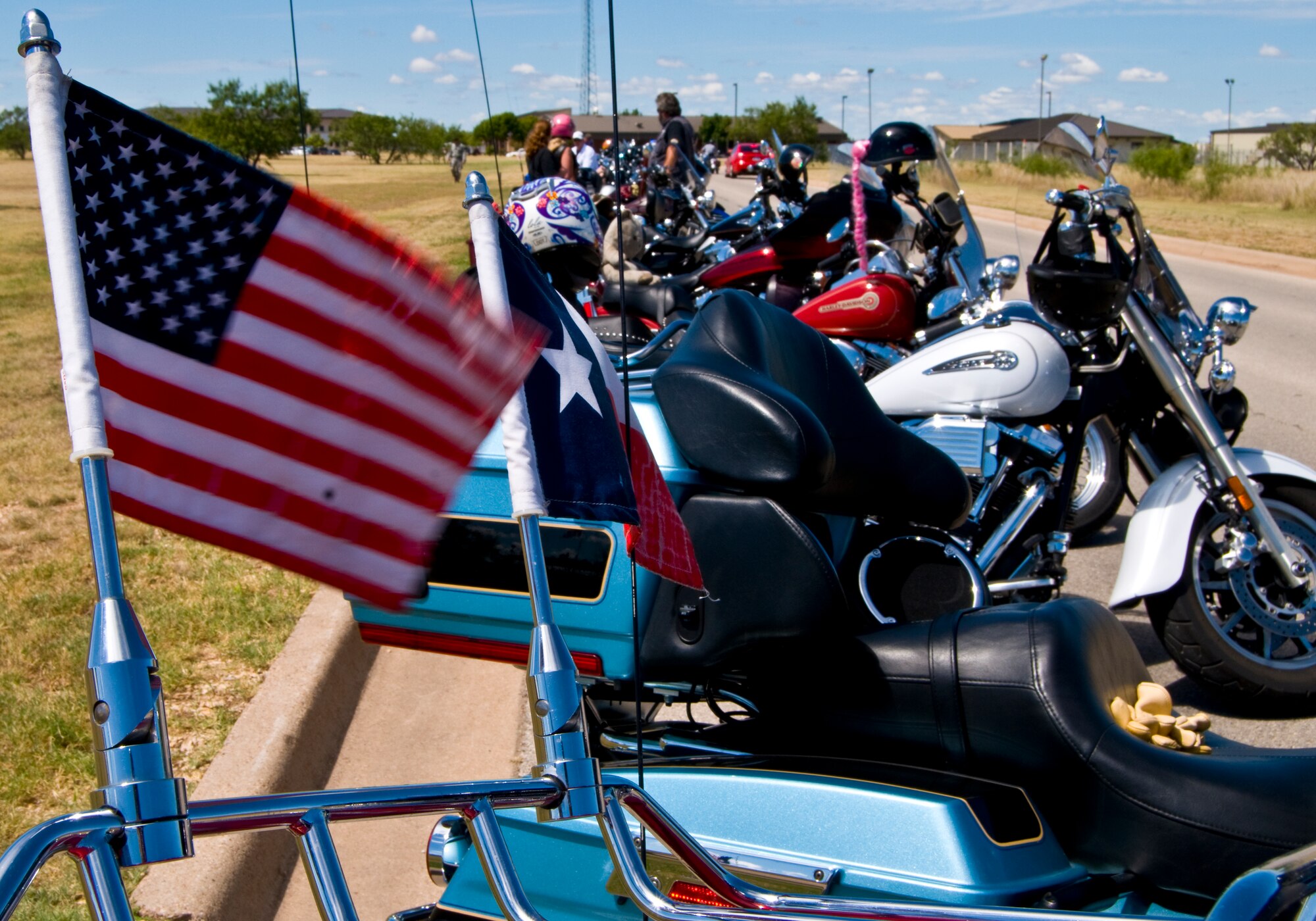 GOODFELLOW AIR FORCE BASE, Texas – More than 80 motorcycles lined a stretch of Vance Street E. during the Fifth Annual Department of Defense Fallen Firefighter Memorial Ride Sept. 18. More than 100 people gathered at the Firefighter Memorial on base to show homage to DOD firefighters who gave the ultimate sacrifice in the line of duty. (U.S. Air Force photo/ Senior Airman Tong Duong)