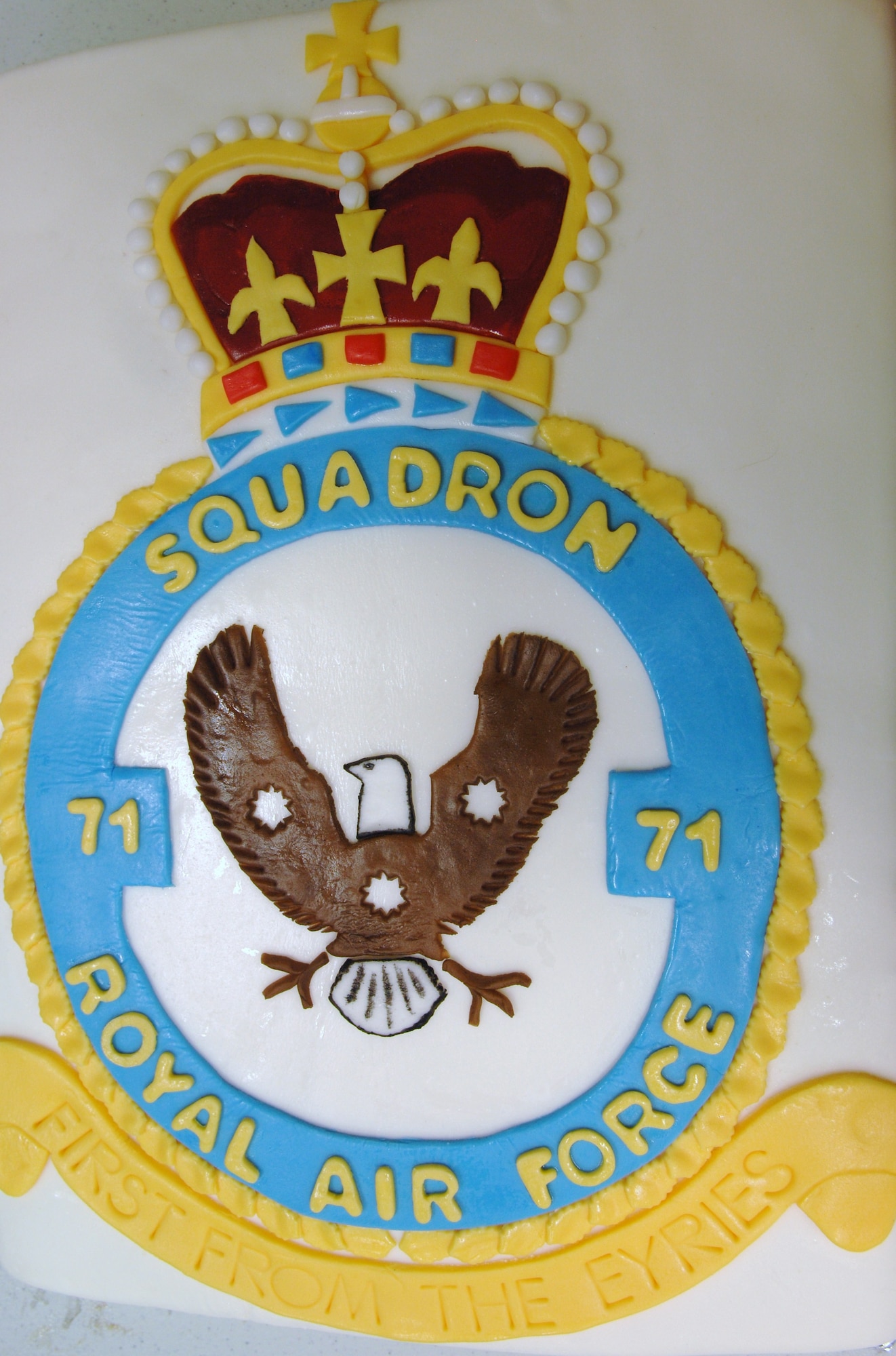 SEYMOUR JOHNSON AIR FORCE BASE, N.C. – A cake baring the Royal Air Force Squadron number 71 sits on display during the 4th Fighter Wing and 334th Fighter Squadron 70th anniversary celebration here Sept. 17, 2010. The first Eagle Squadron, RAF Squadron number 71, was formed Sept. 19, 1940. In September 1942, the 71st Squadron became the 334th Fighter Squadron falling under the 4th Fighter Group. (U.S. Air Force photo/Tech. Sgt. Tammie Moore)