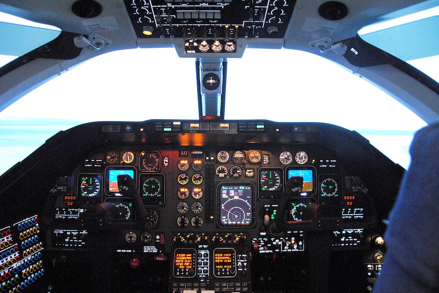 The new T-1 simulator allows students to more realistically experience flying in a simulated environment. (U.S. Air Force Photo/ 2nd Lt. Tyler Gross)