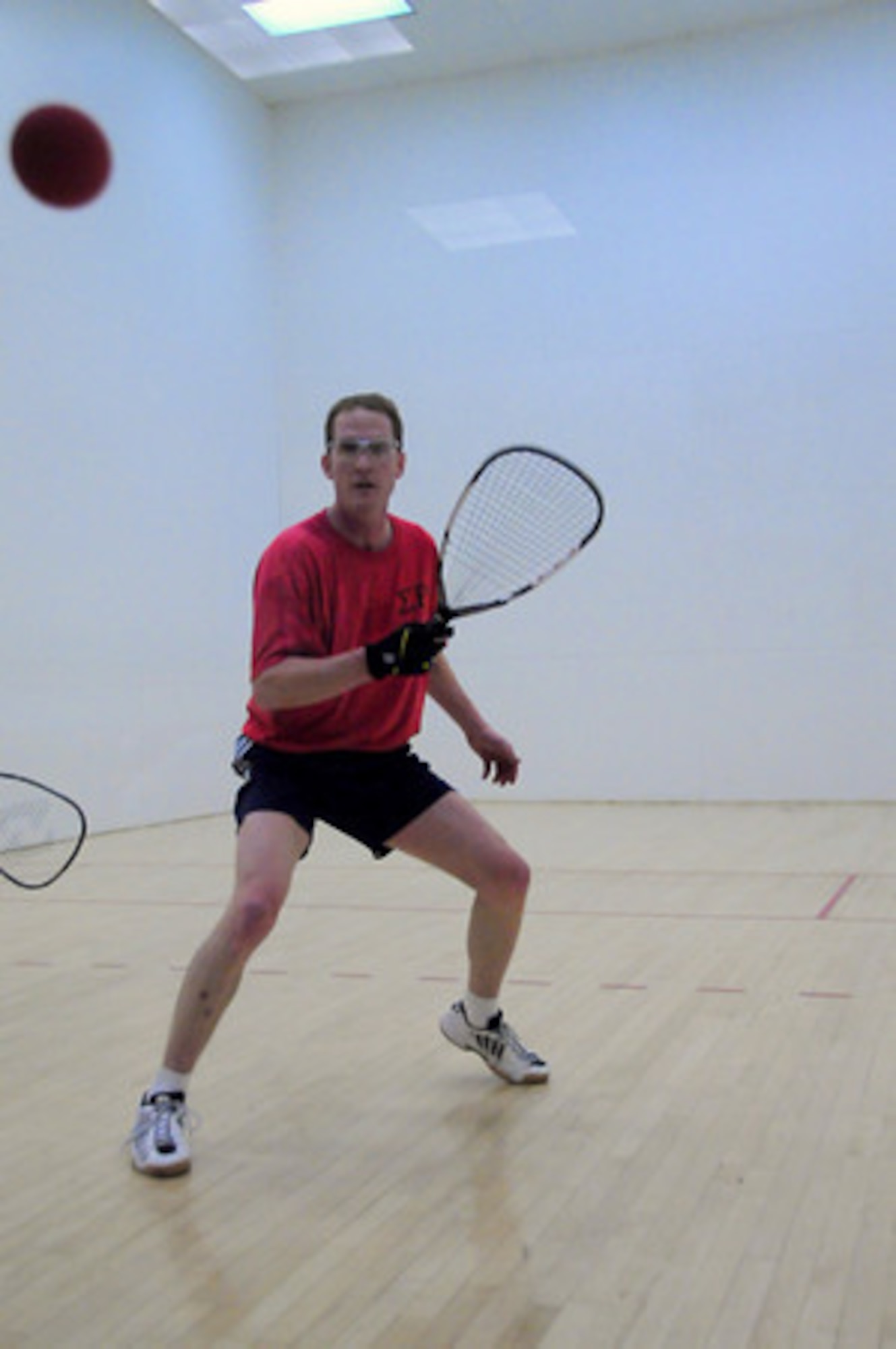 KIRTLAND AIR FORCE BASE, N.M. -- Col. Troy A. VanBemmelen is pictured playing in a recent racquetball match. He won the gold medal at the International Racquetball Federation’s 22nd World Senior Championship held in Albuquerque from Aug. 31 to Sept. 4. Colonel VanBemmelen is scheduled to return to Minot AFB to become the 5th Operations Group commander in November. (United States Racquetball Association courtesy photo).