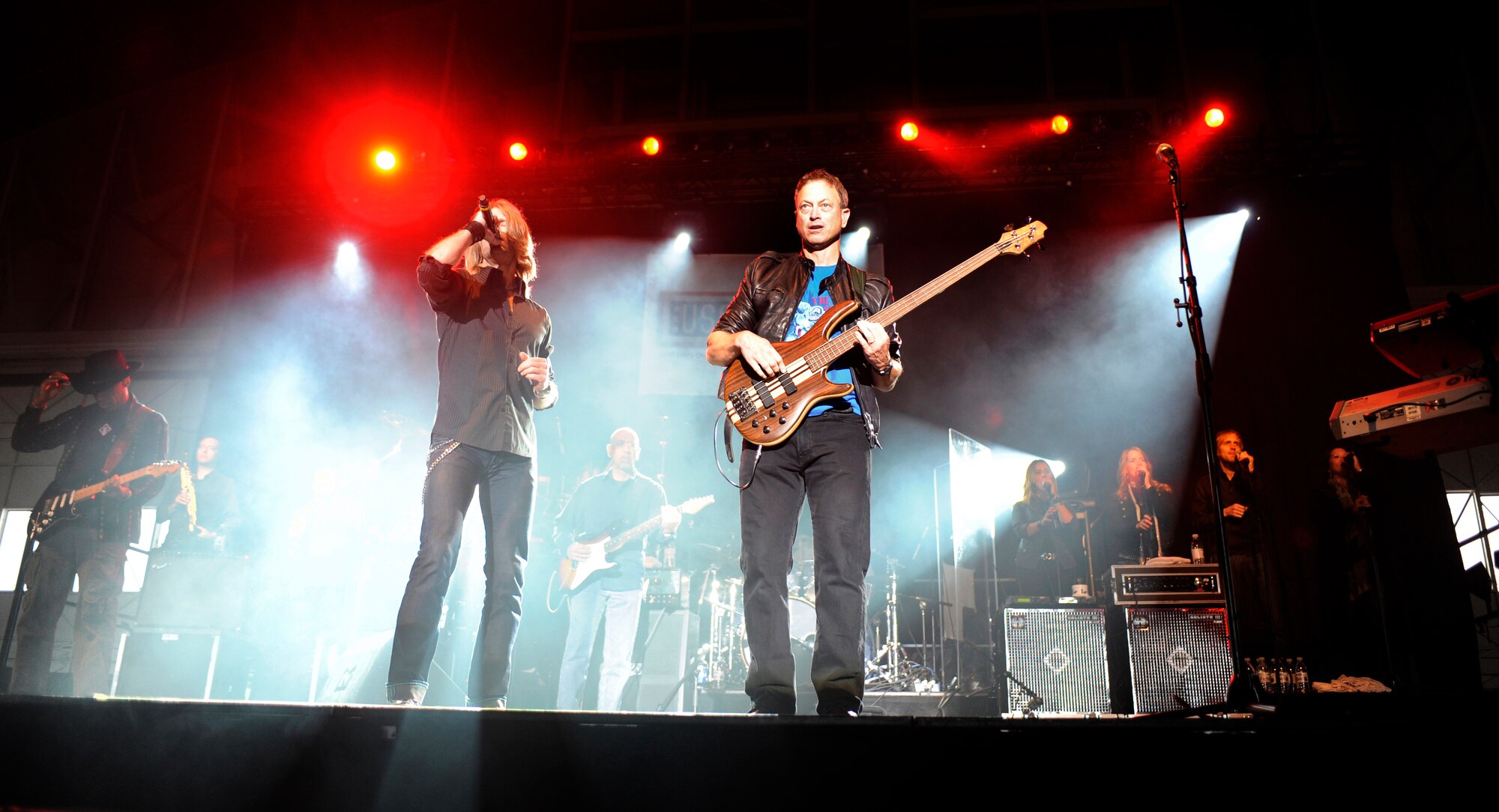 Gary Sinise and the Lt. Dan Band play during a USO Show Sept. 18, 2010, Eielson Air Force Base, Alaska. Mr. Sinise and the Lt. Dan Band play USO Shows all around the country. Mr. Sinise is an actor and musician. (U.S. Air Force photo/Senior Airman Willard E. Grande II)