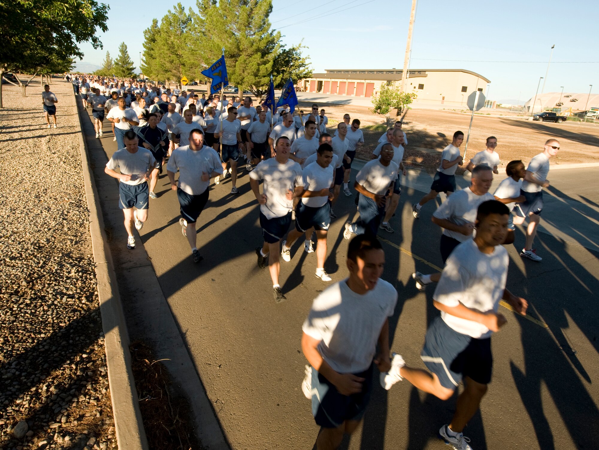 HOLLOMAN AIR FORCE BASE, N.M. -- Approximately 2,000 Team Holloman members participate in the 49th Wing Run on Sports Day Sept. 17, 2010. The traditional Wing Run kicked off the day of sporting events and friendly competition. ( U.S. Ai Force photos  by Tech. Sgt. Alan Port / Released)