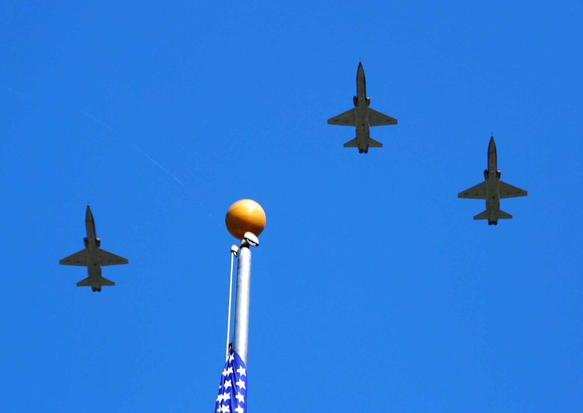 T-38 Talons from the 25th Flying training Squadron perform a missing man formation in honor of POW/MIA day Ceremony Sept 17 at Vance AFB . (U.S. Air Force Photo/ 2nd Lt. Tyler Gross)