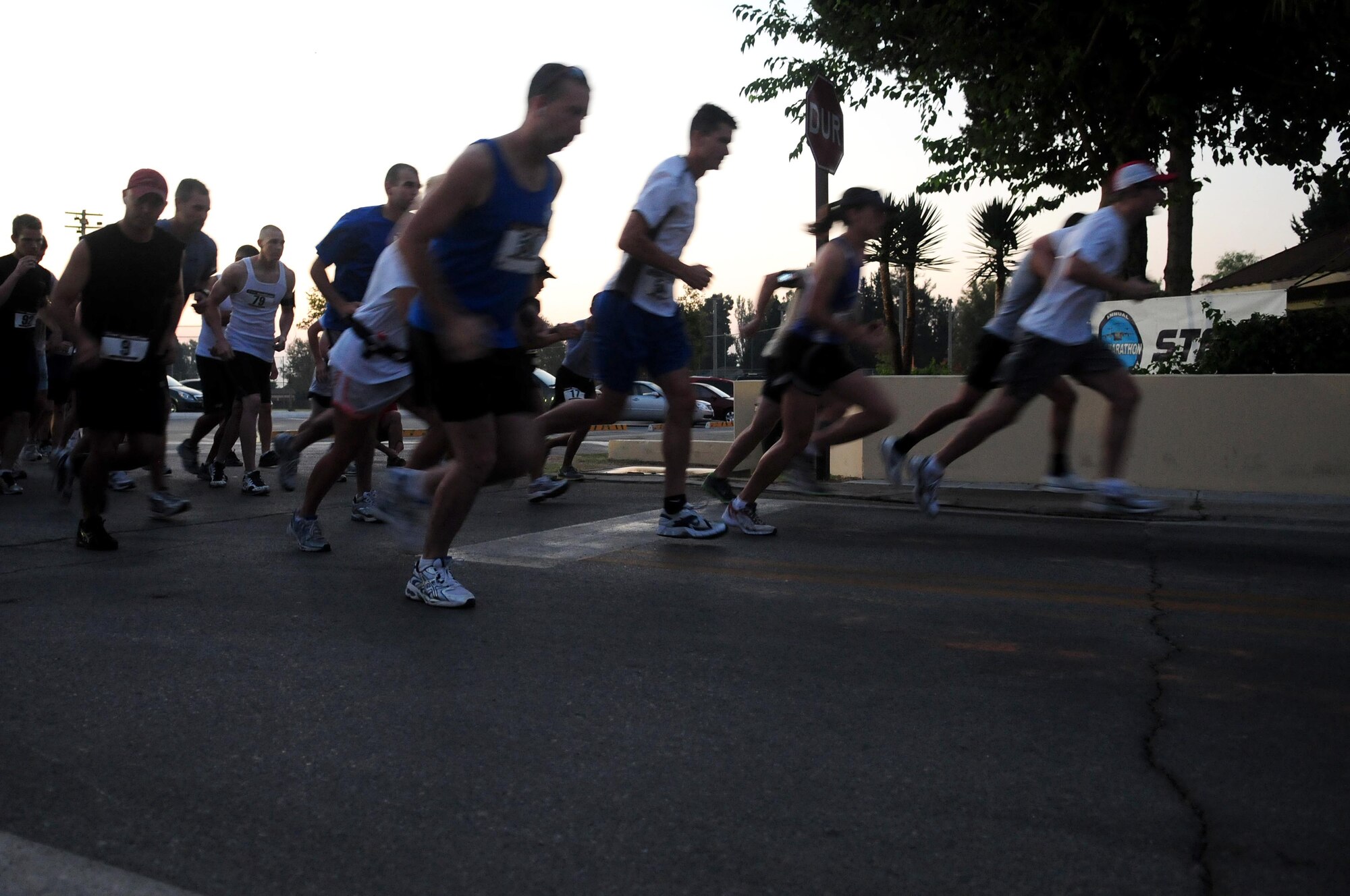 Participants of the 4th annual Incirlik Half Marathon start their 13.1 mile run Sept. 18, 2010 at Incirlik Air Base, Turkey.  A total of 121 runners participated in the half marathon making this year the highest turn out in four years.   The marathon was hosted by the 39th Force Support Squadron and the fitness center on the same day as the 14th annual United States Air Force Marathon at Wright-Patterson Air Force Base, Ohio.  (U.S. Air Force photo by Senior Airman Ashley Wood/Released)