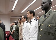 Students assemble before a graduation ceremony at the Defense Language Institute English Language Center Sept. 16. The center trains up to 3,300 students a year from 116 different countries. (U.S. Air Force photo/Robbin Cresswell)