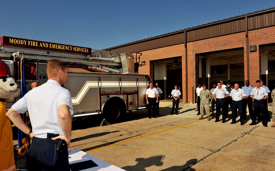 MOODY AIR FORCE BASE, Ga. -- Col. Gary Henderson, 23rd Wing commander, speaks to Airmen from the 23rd Civil Engineer Squadron Emergency Services flight about the importance of their job during a proclamation signing here Sept. 20. (U.S. Air Force photo/Airman 1st Class Joshua Green)
