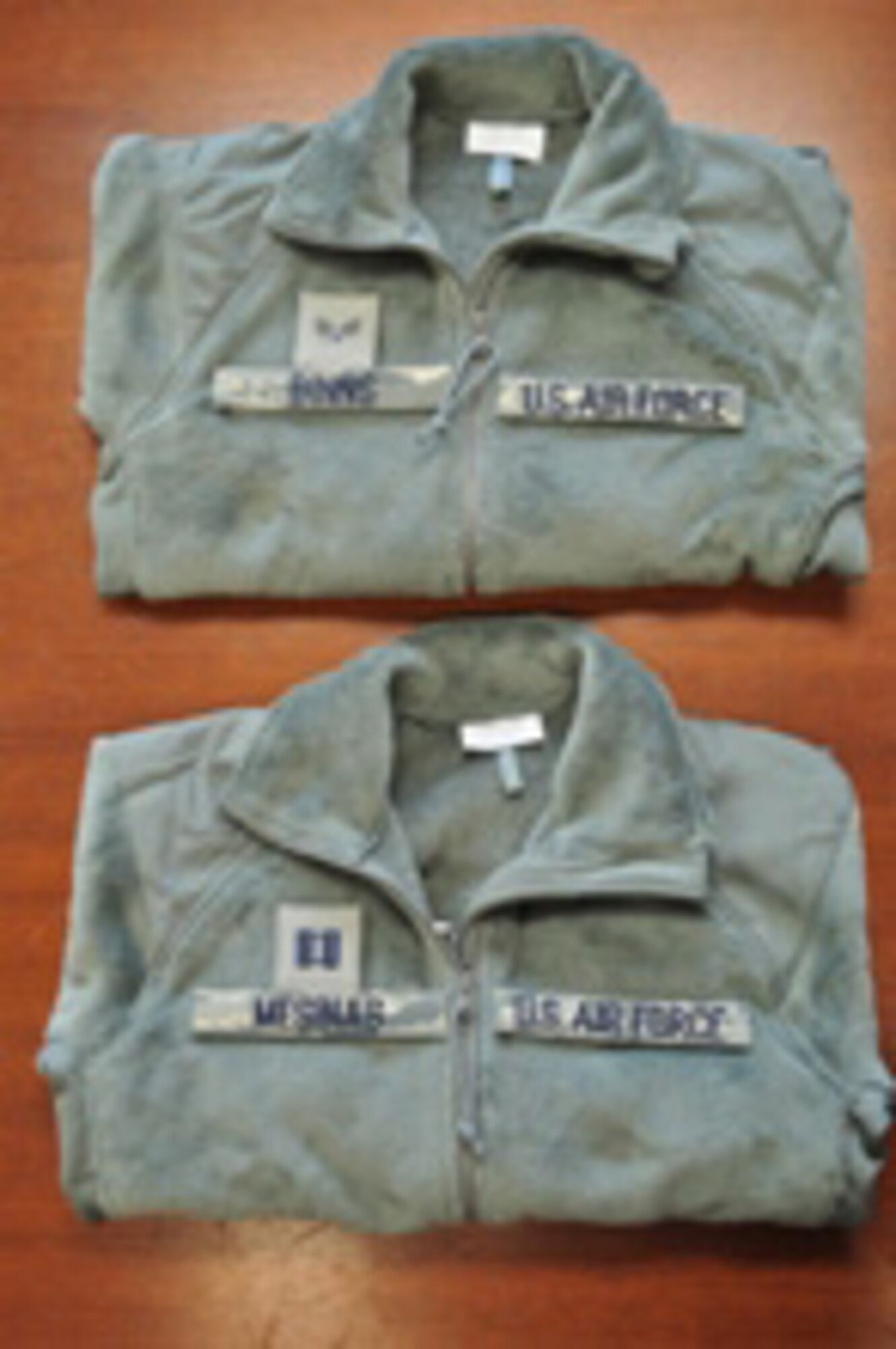 As of Oct. 1, Airmen will be required to have rank, name, and service designator affixed to the sage green fleece. (courtesy photo)