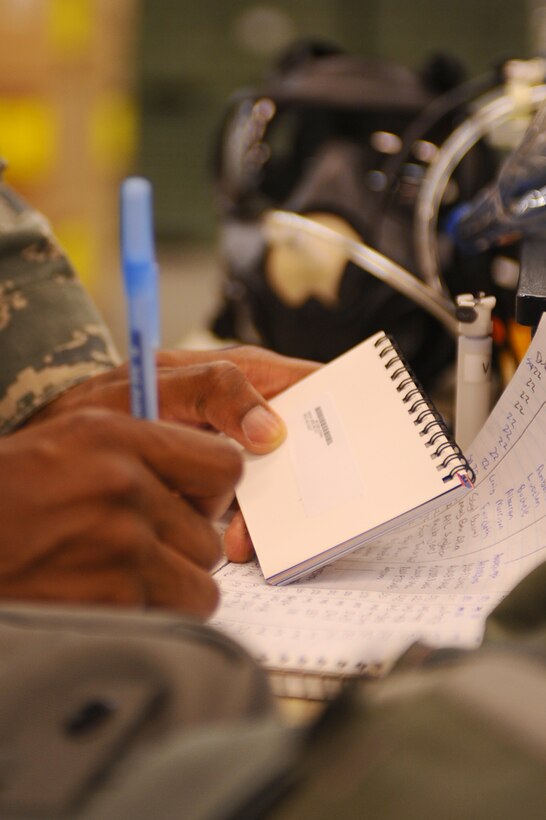 ELLSWORTH AFB, S.D. - Airman Dameon Parker, 28th Logistics Readiness Squadron individual protection equipment augmentee, fills out paperwork stating an M-50 gas mask has completed testing, Sept. 22. Airman Parker tested the mask as part of a routine inspection. (U.S. Air Force photo/Senior Airman Kasey Close)
