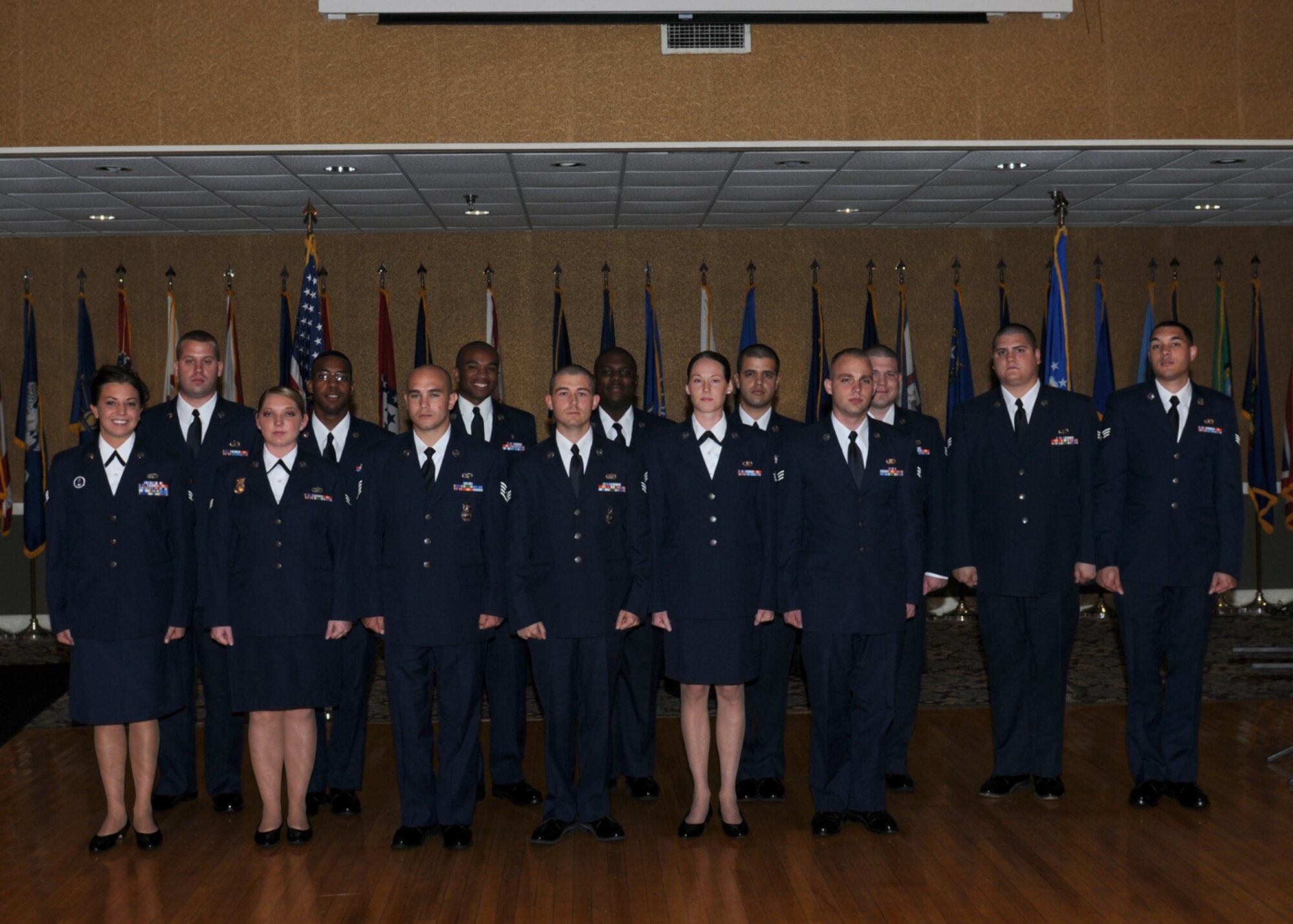 Members of Airman Leadership School Class 10-7 stand together after their ceremony at the Columbus Club on Sept. 15.