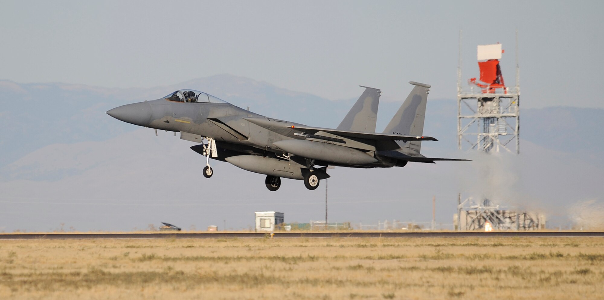 MOUNTAIN HOME AIR FORCE BASE, Idaho -- The last F-15C Strike Eagle from the 390th Fighter Squadron departs base Sept. 23. The jets will become part of the Florida Air National Guard’s 125th Fighter Wing, stationed in Jacksonville. (U.S. Air Force photo by Senior Airman Renishia Richardson)