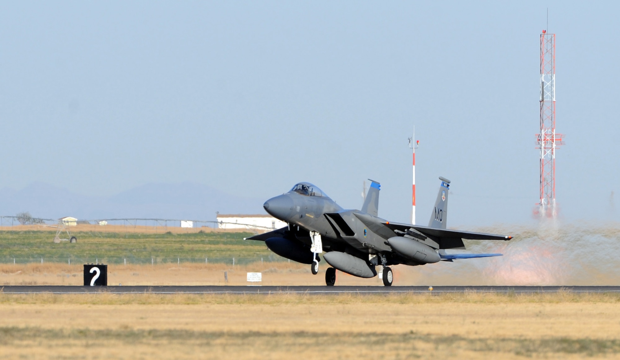 MOUNTAIN HOME AIR FORCE BASE, Idaho – Lt. Col. James Stratton, 390th Fighter Squadron commander, takes off in an F-15C Sept 23. The last two aircraft assigned to the 390th FS made their final departure from Mountain Home AFB; the jets will become part of the Florida Air National Guard’s 125th Fighter Wing, stationed in Jacksonville. (U.S. Air Force photo by Senior Airman Debbie Lockhart)