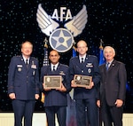 WASHINGTON (AFNS) -- Capts. Hameer Thatte and Adrian Zollinger, 91st Operations Support Squadron weapons and tactics planner and instructor, received the Gen. Thomas S. Power Award 2009 for the best overall missile crew in the Air Force during the Air Force Association 2010 Air and Space Conference in Washington, D.C., Sept. 13. The crew was recognized for their hard work and dedication to the successful mission of Air Force Global Strike Command's missile deterrence force found in the 91st Missile Wing’s Minuteman III's at Minot Air Force Base, N.D. (U.S. Air Force photo by Michael J. Pausic)