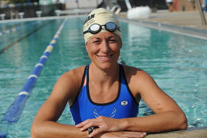 Capt. Jamie Turner takes a break from swimming during her training in Charleston, S.C., Sept. 15, 2010, for the Ironman World Championship. Captain Turner is training to swim 2.4-miles through ocean waves, bike 112 miles and run a 26.2-mile marathon through challenging lava-covered terrain. During her peak training, she will swim more than 10,000 meters. Selected as one of 1,800 Ironman World Championship competitors, she will test her endurance in one of the top athletic challenges the sports world has to offer. Captain Turner is a pilot with the 315th Airlift Wing. 