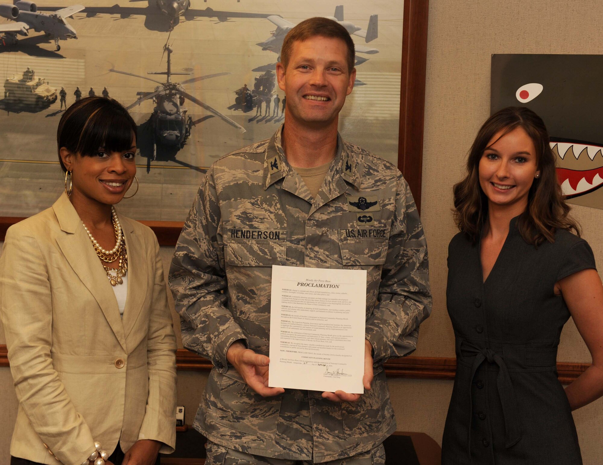 MOODY AIR FORCE BASE, Ga. -- The Community Planning Month proclamation was signed by Col. Gary Henderson, 23rd Wing commander, here Sept. 23. This year’s theme for Community Planning month will be “Sustaining Places.” (U.S. Air Force photo/Airman 1st Class Benjamin Wiseman)