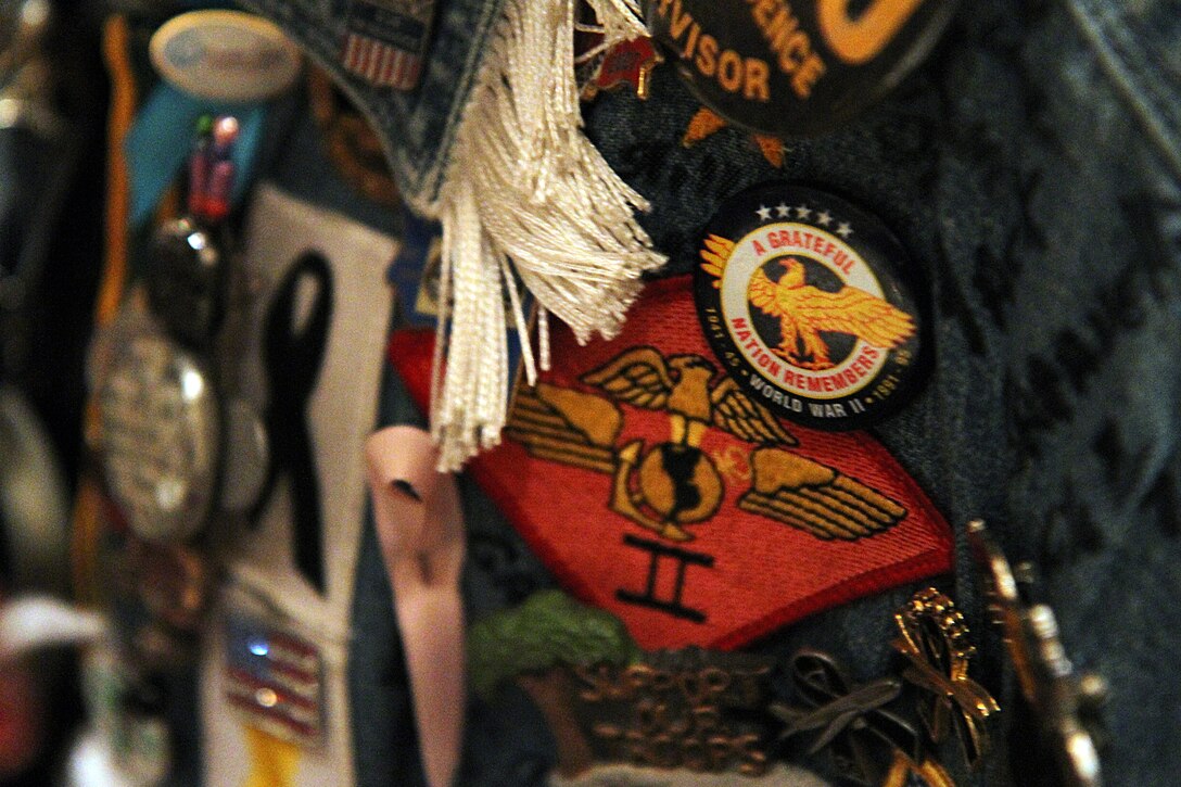 Some supporters in attendance at the Gold Star Mothers banquet wore jackets and vests with various military memorabilia, Sept. 25, 2010. The banquet hosted many pro-veteran motorcycle clubs like Rolling Thunder.