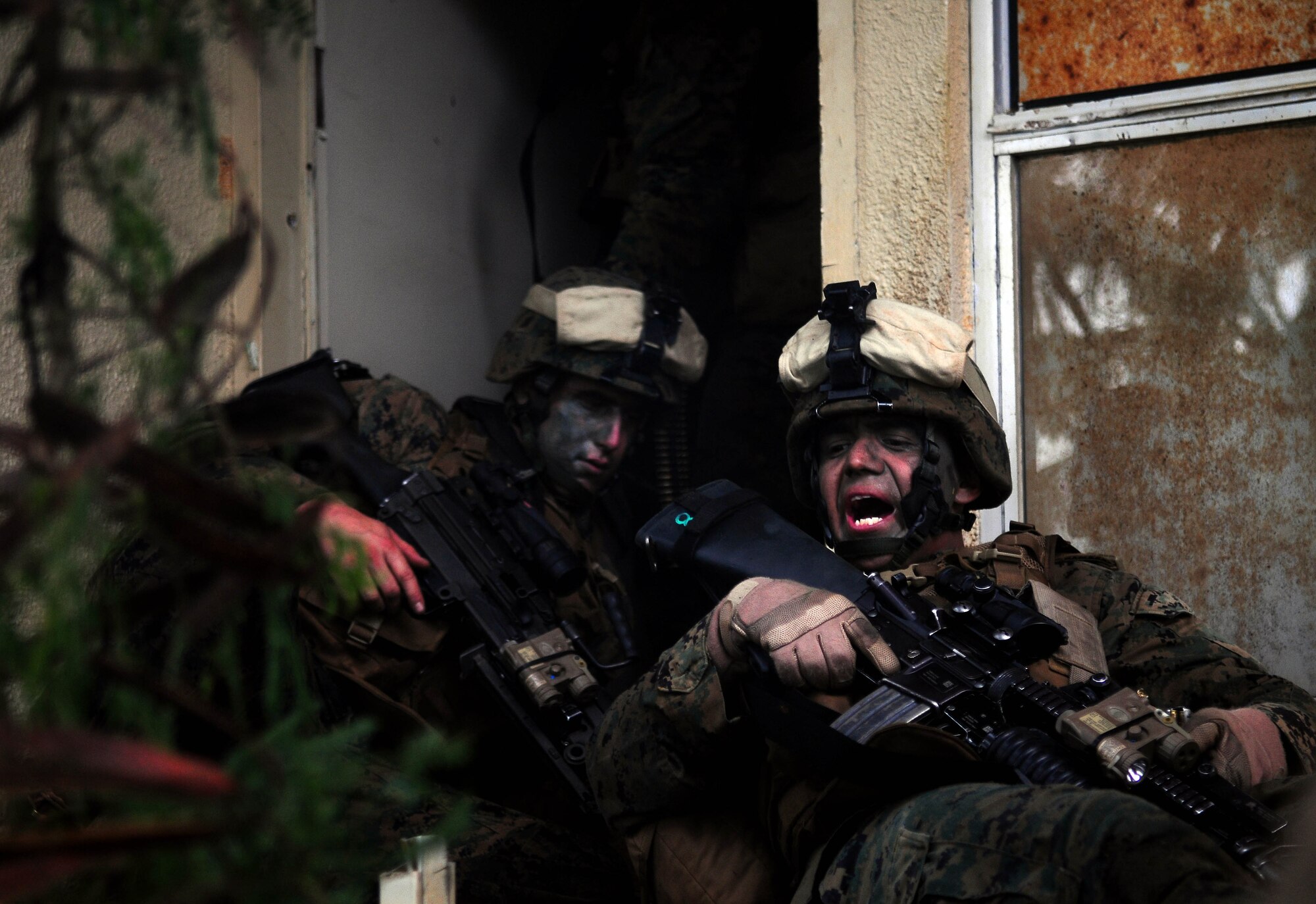 ANDERSEN AIR FORCE BASE, Guam – More than 130 Marines attached to the 3rd Reconnaissance Battalion stormed into Andy South during an exercise in support of Valiant Shield 2010. Twenty-five 736th Security Forces Squadron Airmen participated as opposing forces, defending the mission objective against the 3rd RB. The Battalion is based out of Camp Schwab, a satellite base of Marine Corps Base Camp Smedley D. Butler, on the Okinawa Prefecture, Japan. Missions performed during the training included, long-range reconnaissance and surveillance, tactical recovery of aircraft personnel, hydro-graphic surveys and beach reconnaissance, small unit raids and selected prisoner snatches, underwater searches, and evacuation of American Civilians from  hostile environments. (U.S. Air Force photo by Airman Julian North)