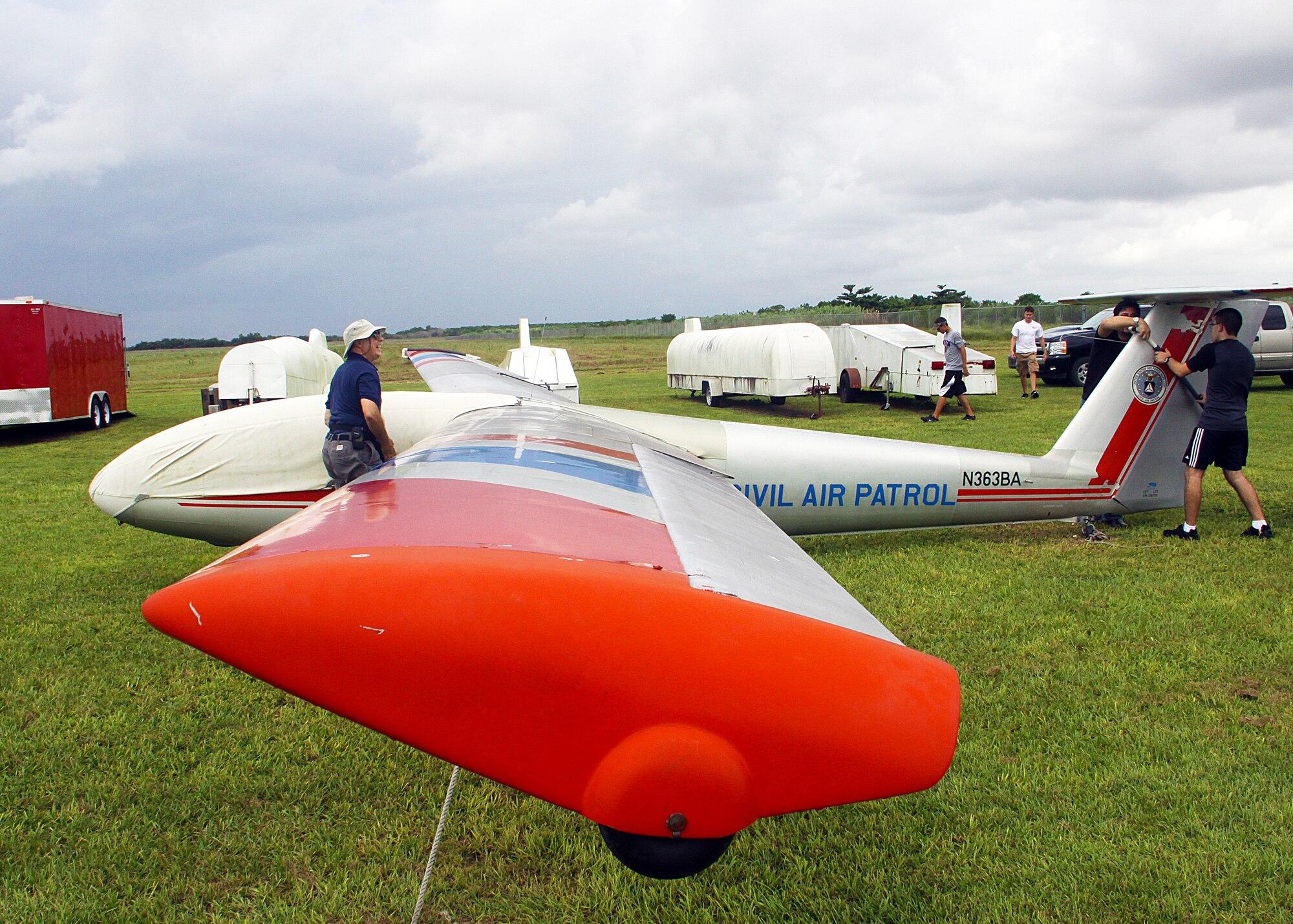 Civil Air Patrol members prepare a glider for flight  at Homestead General Aviation Airport; Sep. 25. The C.A.P is the civilian auxiliary to the U.S. Air Force. (U.S. Air Force photo/ Ian Carrier)