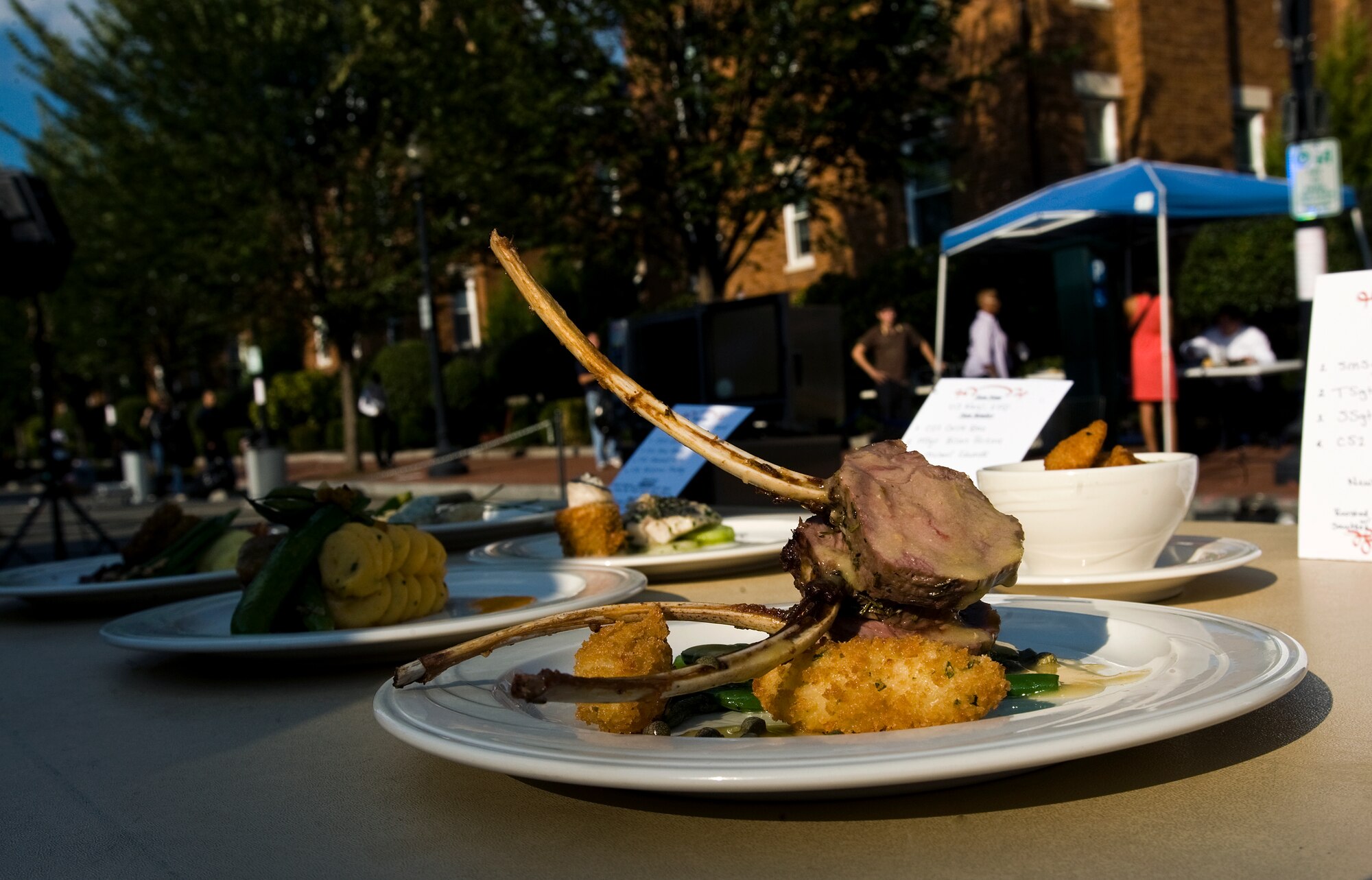 The Air Force culinary team's final entree is presented to spectators at 7th Annual Military Culinary Competition, Sept. 25, 2010, in Washington D.C. The Air Force culinary team was selected to the winning round of a final five teams that would compete for the right to be called the military's best. (U.S. Air Force photo/Tech. Sgt. Bennie J. Davis III)