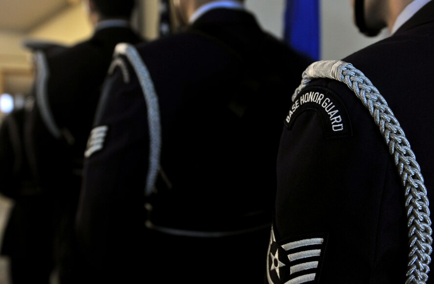 MOODY AIR FORCE BASE, Ga. -- Moody AFB Honor Guard prepares to present the colors at the Air Force birthday ceremony here Sept. 20. The Honor Guard members presented the American and Air Force flags during the introduction to the ceremony. (U.S. Air Force photo/Airman 1st Class Joshua Green)
