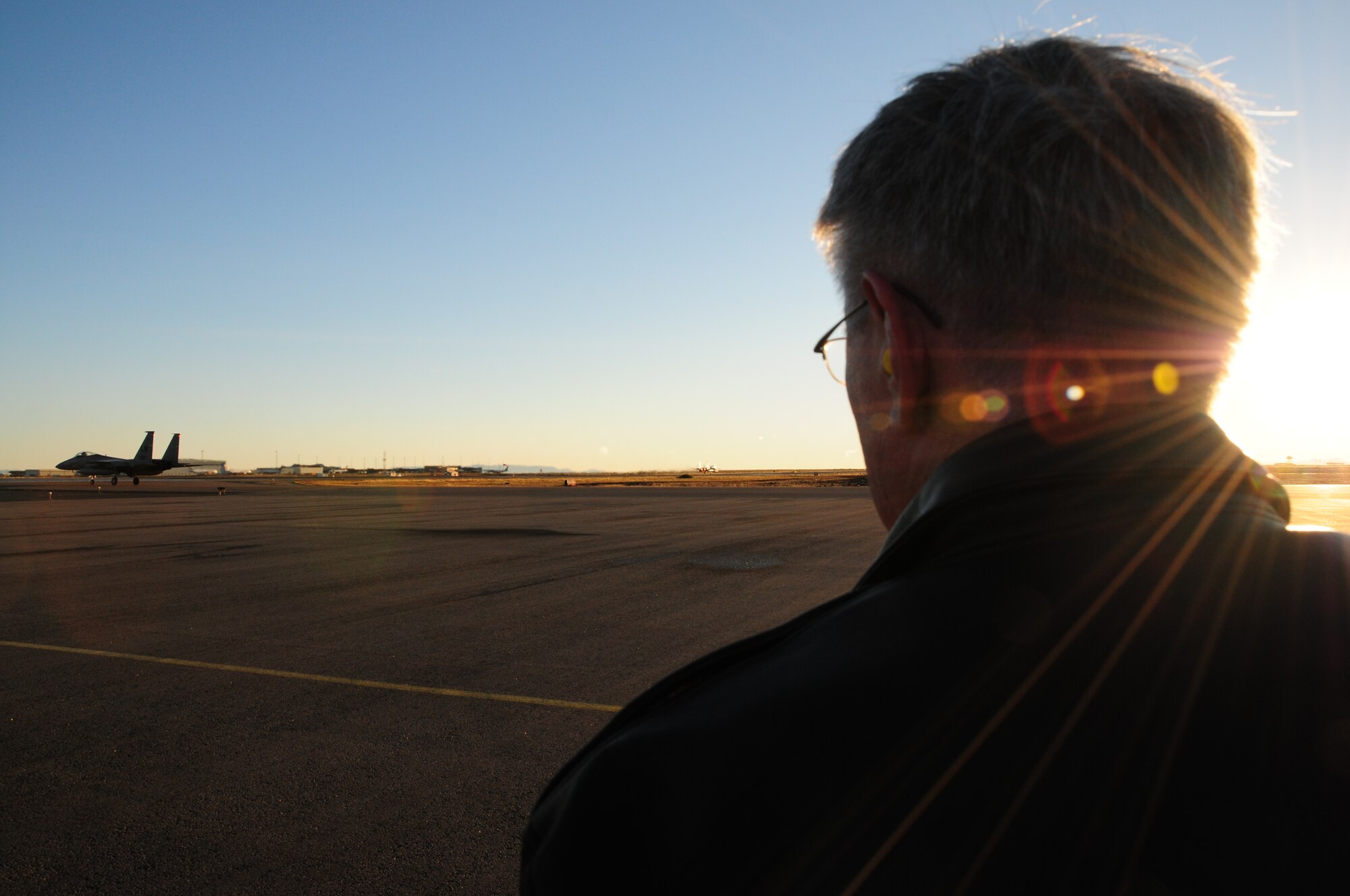 KEFLAVIK, Iceland – Gen. Roger A. Brady, U.S. Air Forces in Europe commander, watches as an F-15C Eagle taxis before takeoff during his visit to the 493rd Expeditionary Fighter Squadron here Sept. 22. The F-15 Eagles are deployed from the 48th Fighter Wing at RAF Lakenheath, United Kingdom, along with a KC-135 Stratotanker from the 100th Air Refueling Wing at RAF Mildenhall, UK, supporting NATO’s Icelandic Air Policing mission. (U.S. Air Force photo/Senior Airman Stephen Linch)