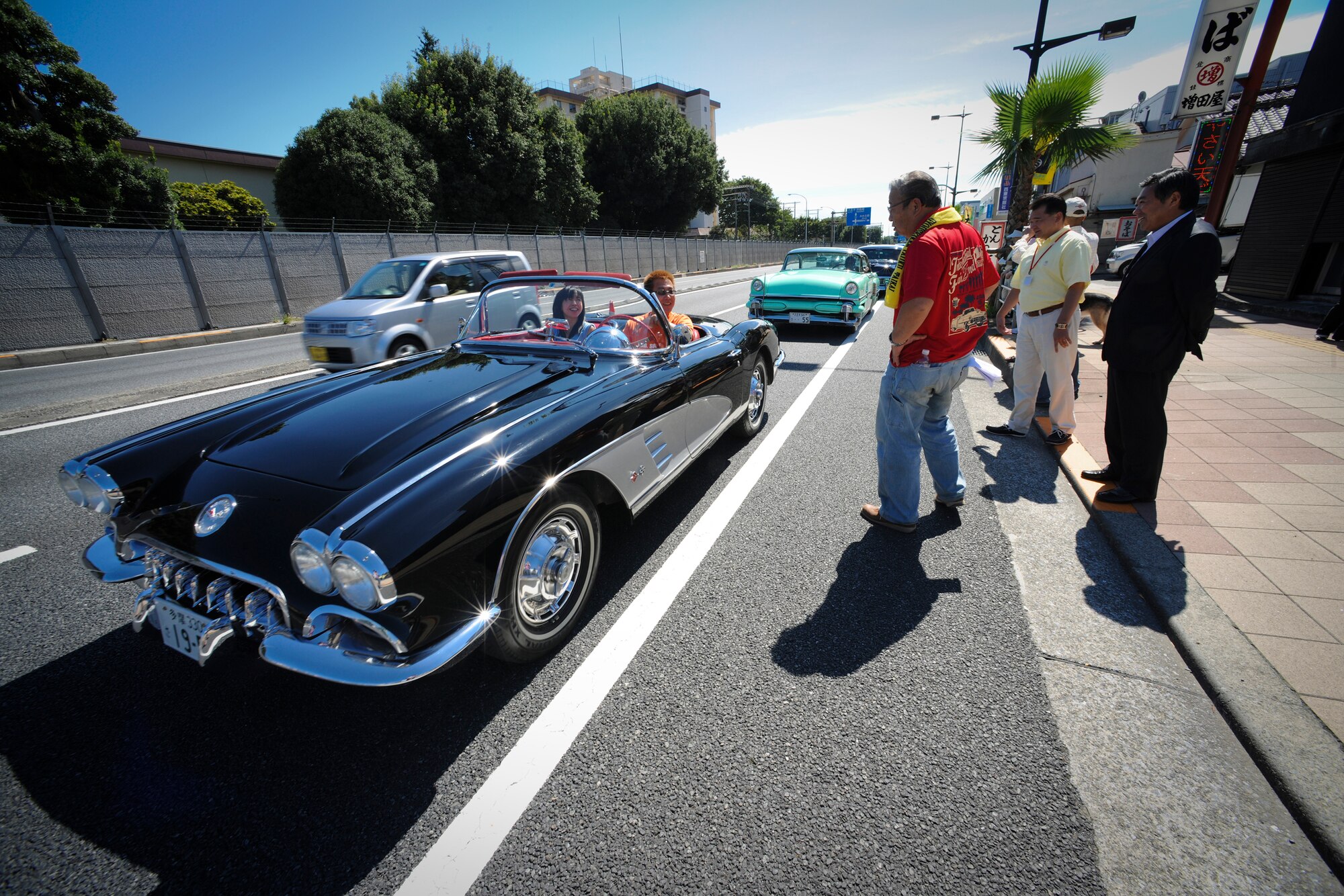 YOKOTA AIR BASE, Japan -- A Chevrolet Corvette was just one of the unique antique cars to participate the 2010 Fussa International Festival Parade 26 Sept. The parade was a huge success thanks to the efforts and volunteerism of hundreds of personnel which included: vehicle drivers, Yokota mascots Sparky the Dog and the Samurai FOX, the Yokota High School cheerleaders, four JN bands, numerous Japanese Police and parade staffers. (U.S. Air Force photo by Staff Sgt Stacy Moless)