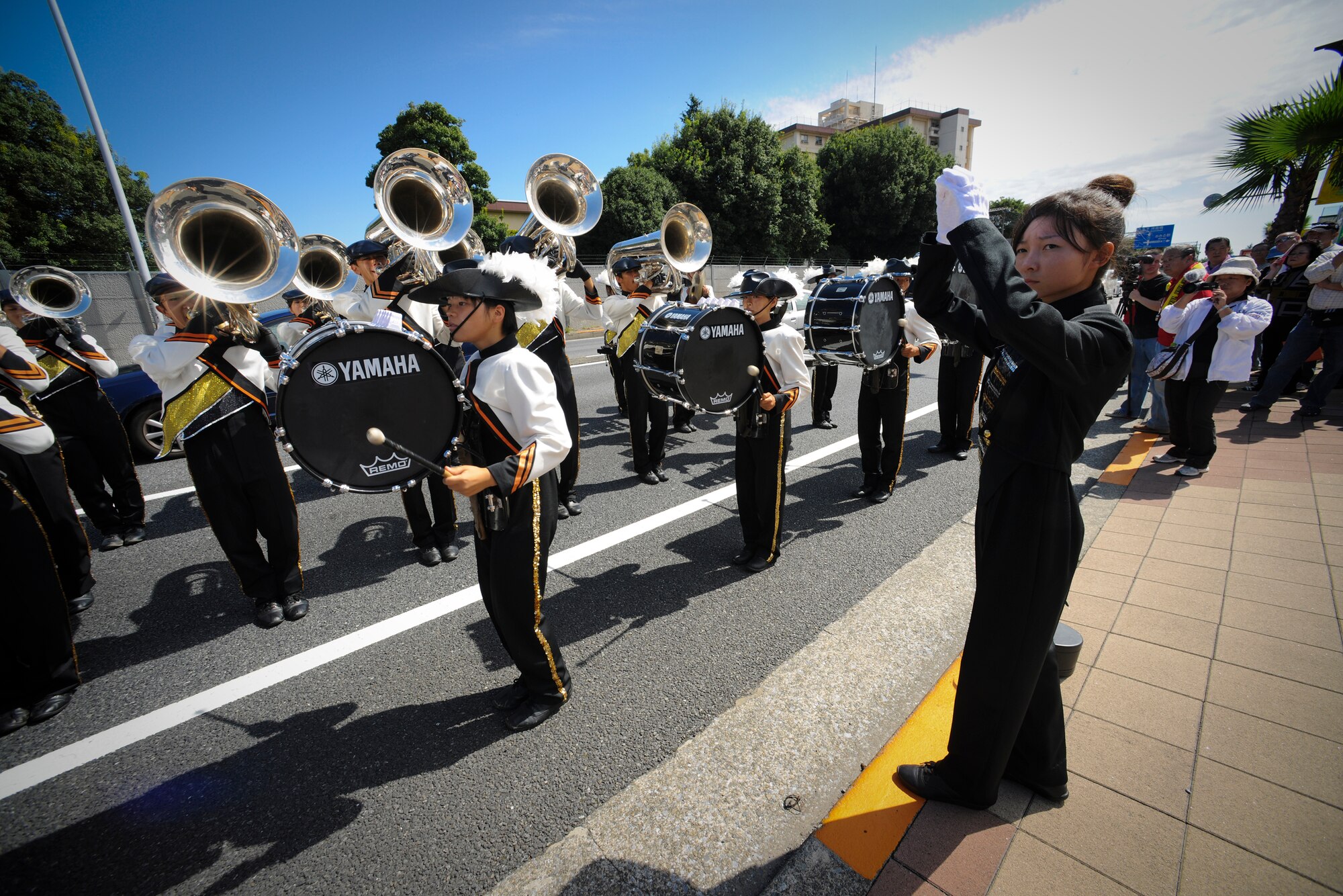 YOKOTA AIR BASE, Japan - Band members from Satama Sakae junior and senior High School perform during the 2010 Fussa International Festival Parade, 26 Sept. This year was the second year the parade was held and was huge success thanks to the efforts and volunteerism of hundreds of personnel. (U.S. Air Force photo by Staff Sgt Stacy Moless)