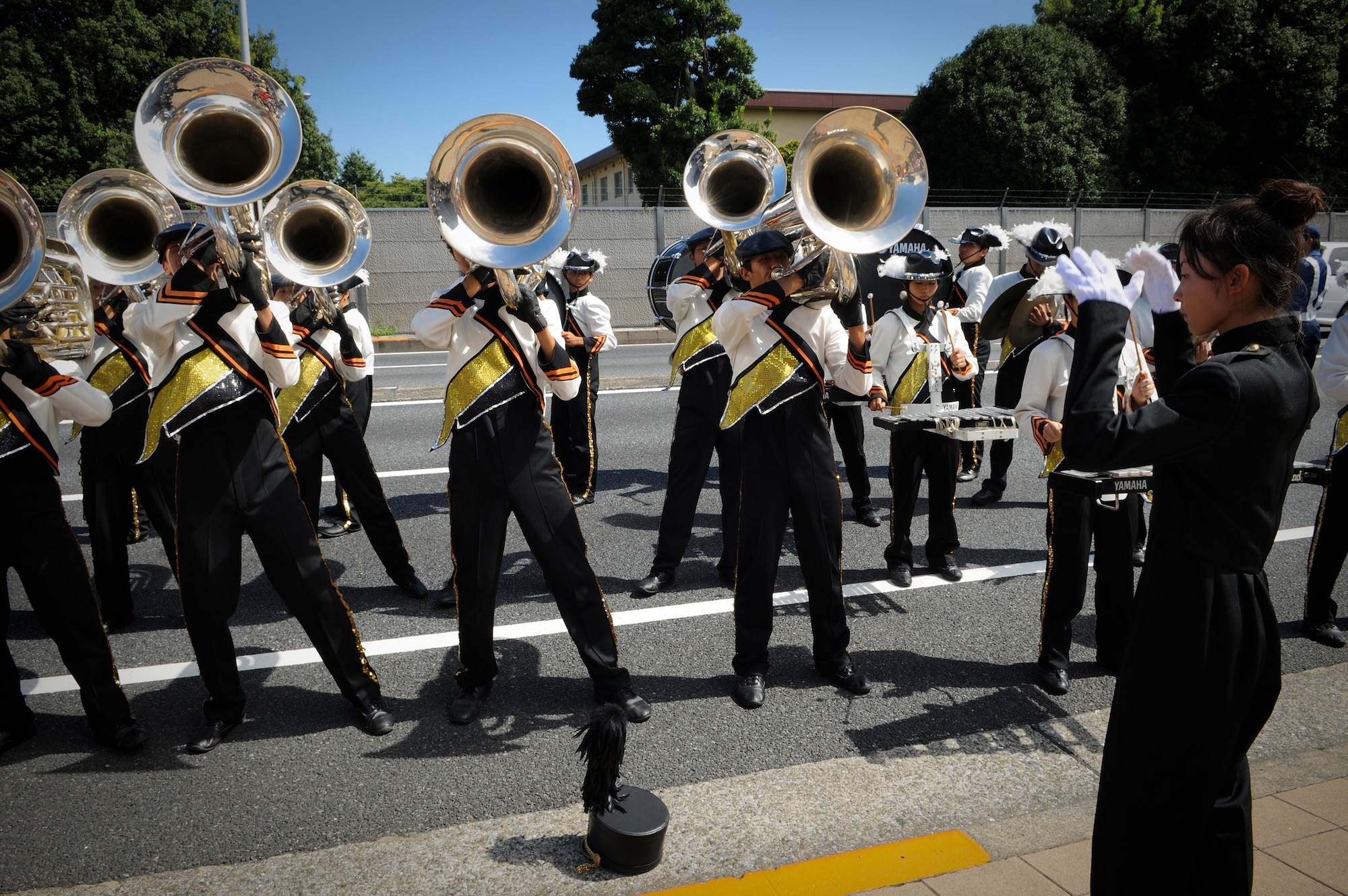 YOKOTA AIR BASE, Japan - Band members from Satama Sakae junior and senior High School perform during the 2010 Fussa International Festival Parade, 26 Sept. Satama Sakae was just one of four local schools that volunteered to perform in this year's parade.(U.S. Air Force photo by Staff Sgt Stacy Moless)