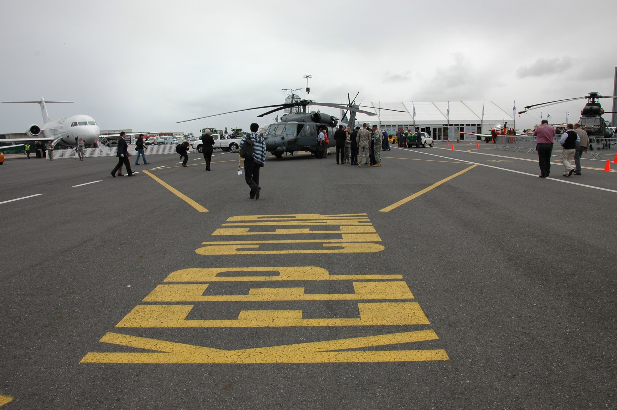 An HH-60 search and rescue helicopter was one of the static aircraft on display during the Africa Aerospace and Defense air and trade show held Sept. 21-25 at Ysterplaat Air Force Base, Cape Town South Africa. The five day event featured representatives from 35 countries including a crew of reservists from the 317th Airlift Squadron, Charleston Air Force Base, S.C., who maintained a C-17 Globemaster III static display for attendees. (U.S. Air Force photo/2nd Lt. Joe Simms)