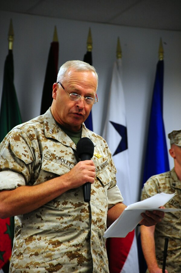 MajGen. John M. Croley addresses guests in attendance of the U.S. Marine Corps Forces, South (MARFORSOUTH) Change of Command Ceremony, Sept. 29 at the MARFORSOUTH Headquarters Command in Miami. Croley now serves as the Commander of MARFORSOUTH and the Deputy Commander of U.S. Marine Corps Forces Command in Norfolk, Va.