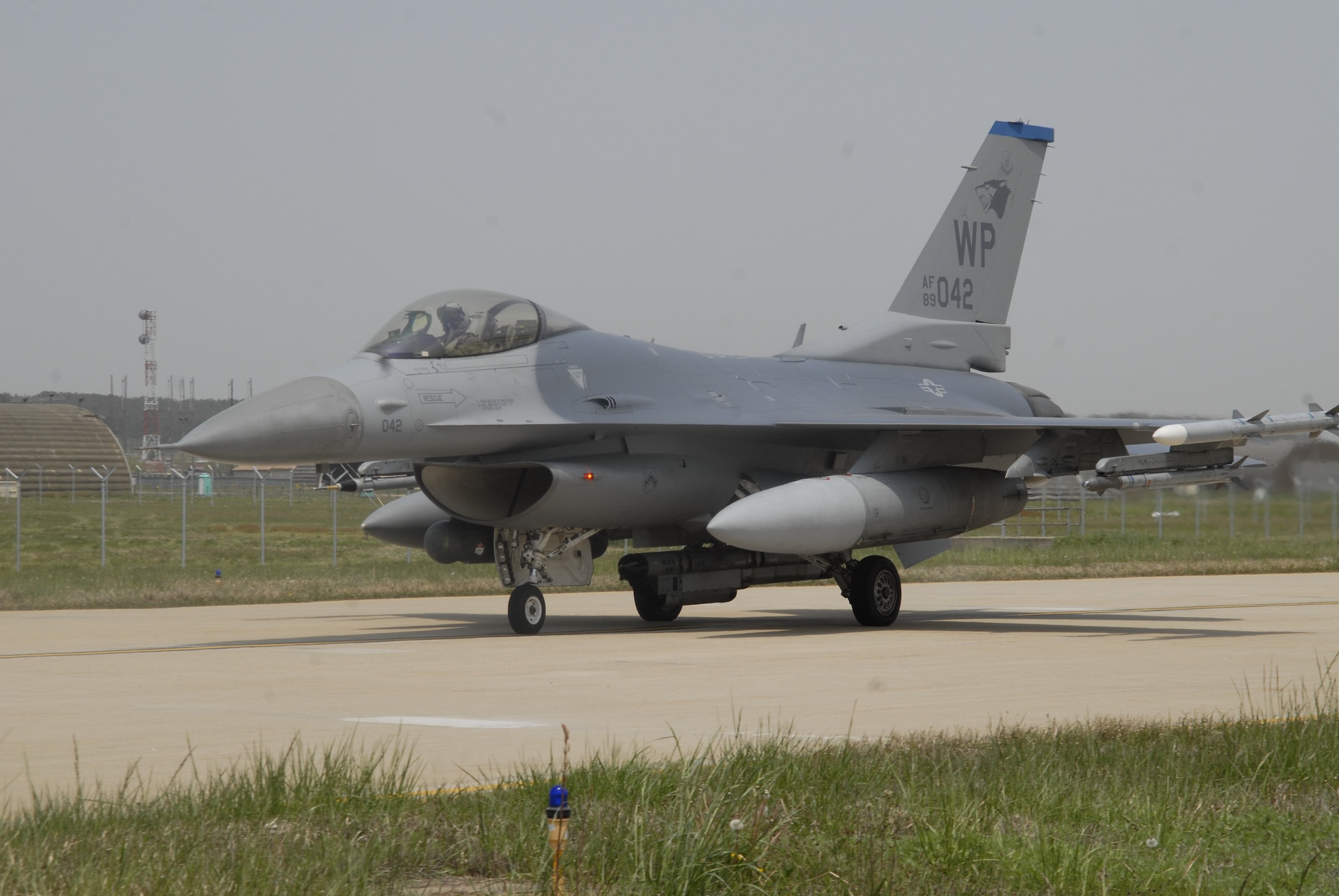 KUNSAN AIR BASE, Republic of Korea -- A 35th Fighter Squadron F-16 Fighting Falcon taxis before taking off from Kunsan Air Base in May 2010. The 8th Fighter Wing zeroed out its flying hour program Sept. 30 for 2010. (U.S. Air Force photo/Staff Sgt. Darnell Cannady)