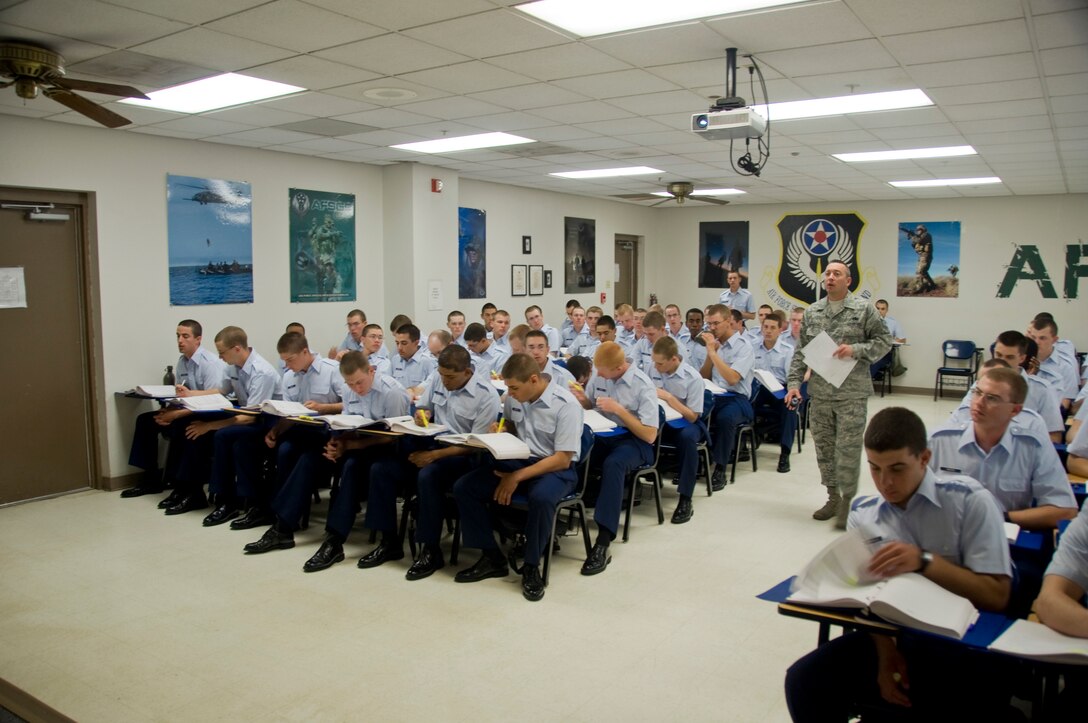 Military Studies classes conclude the seventh week of training in preparation for the end of course written test. (U.S. Air Force Photo/Melinda Mueller)
