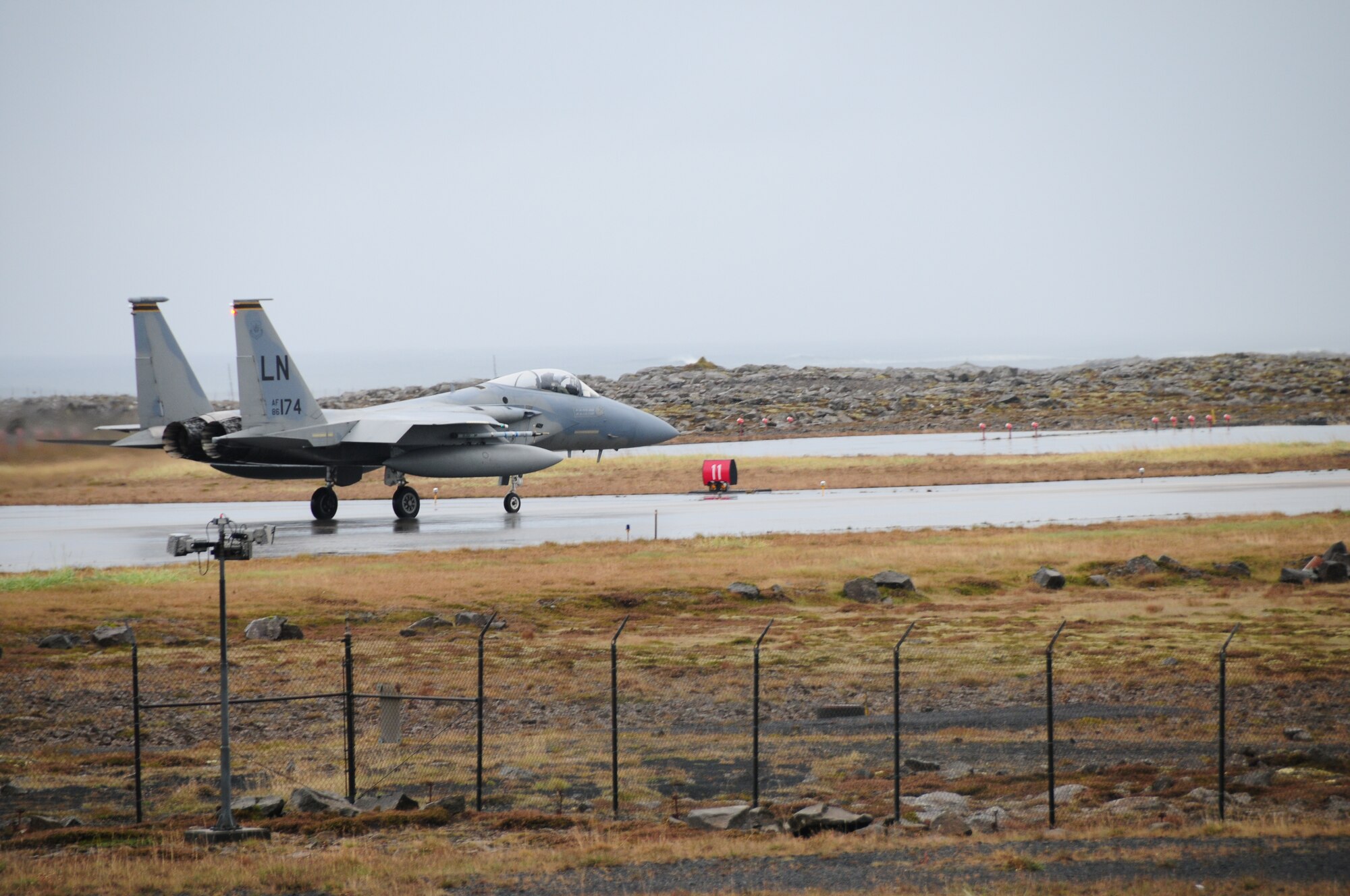 KEFLAVIK, Iceland – An F-15C Eagle taxis before taking flight to return to the 48th Fighter Wing at RAF Lakenheath, England, after the 493rd Expeditionary Fighter  Squadron’s completed its portion of NATO’s Icelandic Air Policing Mission on Sept. 24. Approximately 200 Airmen were deployed from all over the globe to comprise the 493rd EFS and ensure the mission’s success. (U.S. Air Force photo/Senior Airman Stephen Linch) 