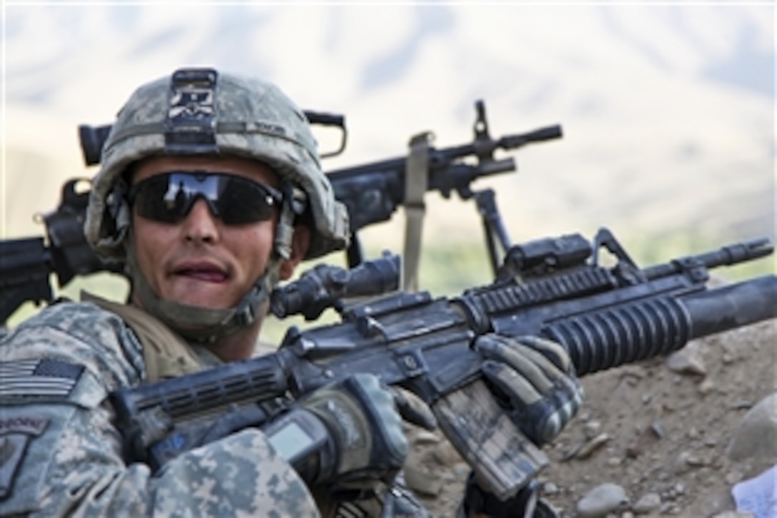 U.S. Army Pfc. David Boucher provides security in the Chak district, Wardak province, Afghanistan, Sept. 24, 2010. Boucher is assigned to Company A, 1st Battalion, 503rd Infantry Regiment, 173rd Airborne Brigade Combat Team.