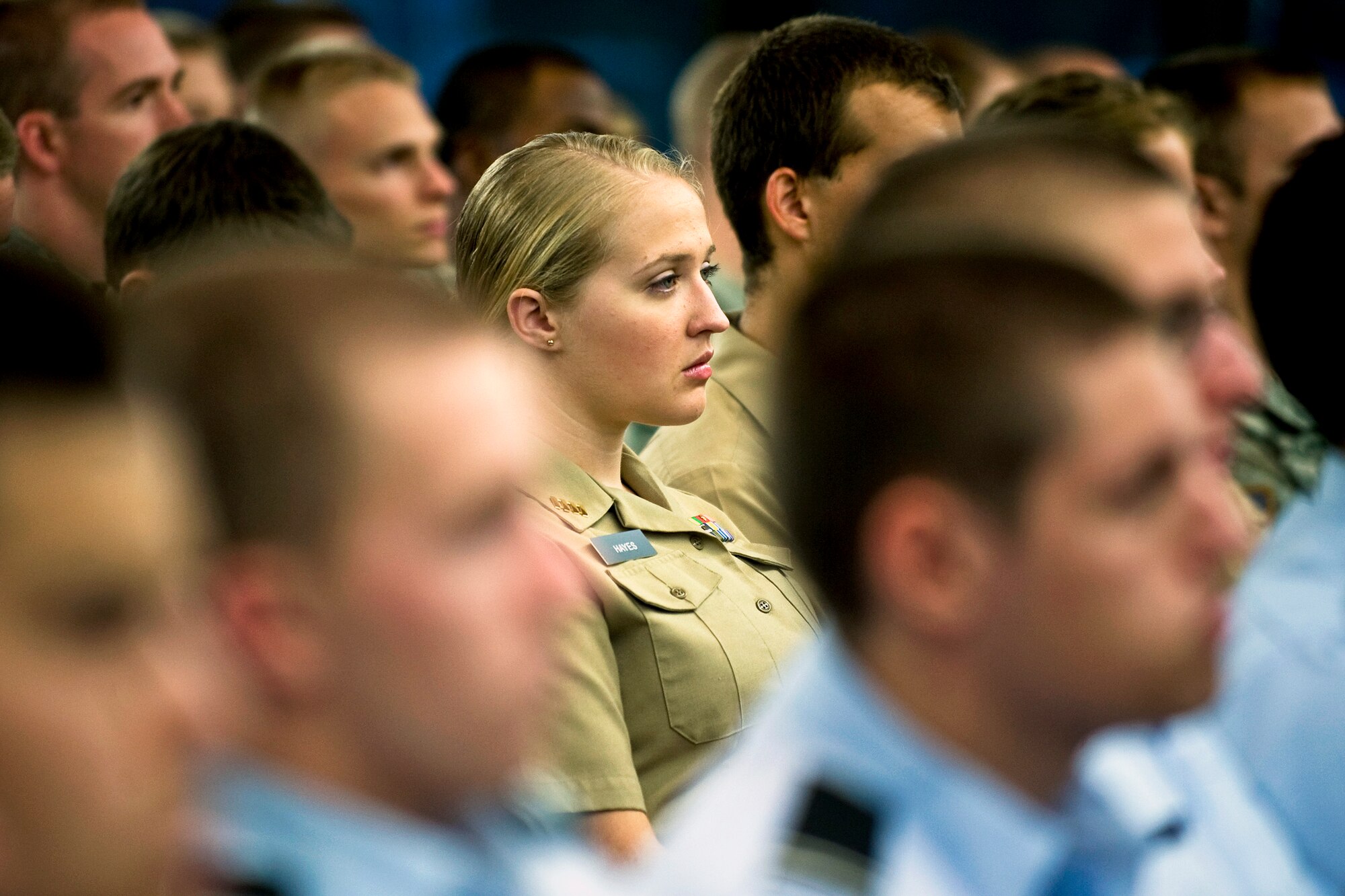 ROTC cadets listen as Defense Secretary Robert M. Gates speaks Sept. 29, 2010, at Duke University in Durham, N.C. (DOD photo/Cherie Cullen)