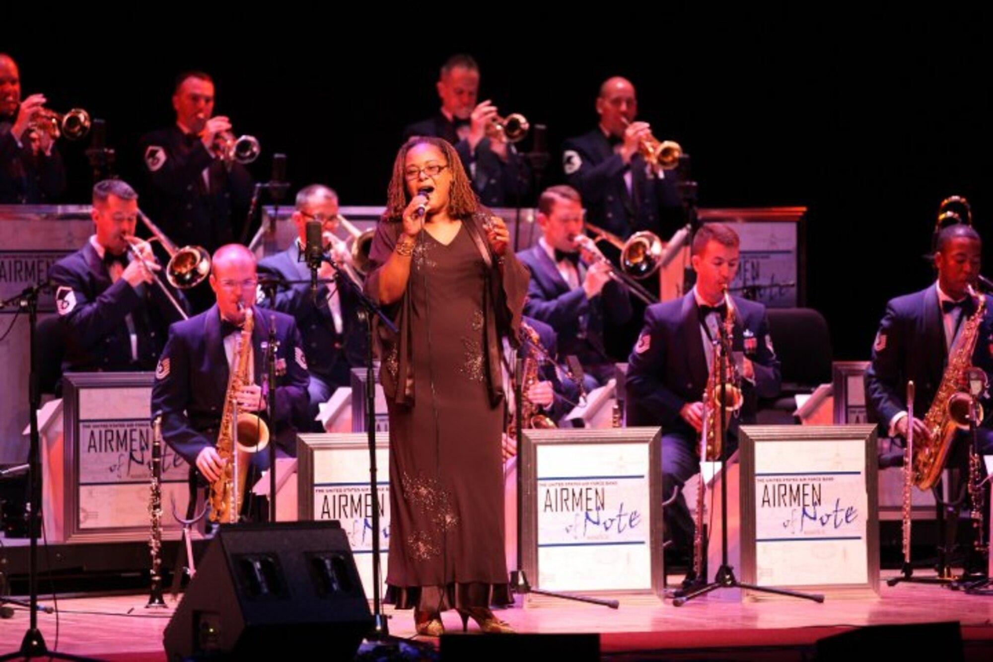 Retired Master Sgt. Tracey Wright is front and center during the 2010 Jazz Heritage Series.  All concerts in the Jazz Heritage Series start at 8 p.m., and are free and open to the public. No tickets are needed. Lisner Auditorium is located at 730 21st Street Northwest, on the campus of George Washington University. (Photo by Robert Mesite)