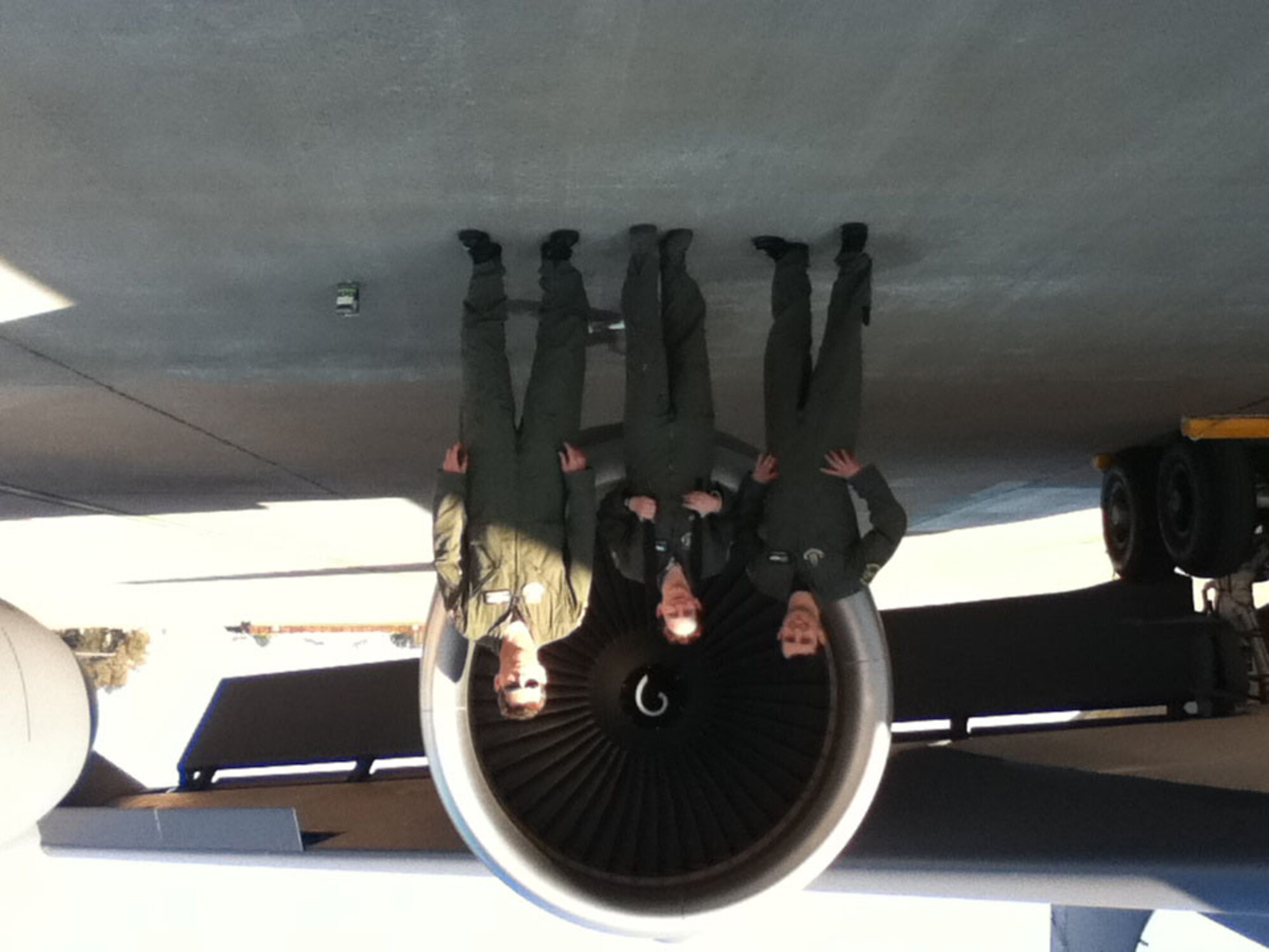 A crew from the 916th Air Refueling Wing stands proudly in front of their KC-135R Stratotanker. This crew, along with several 916th ARW maintainers, are supporting Operation Unified Protector, ensuring a no-fly zone over Libya.