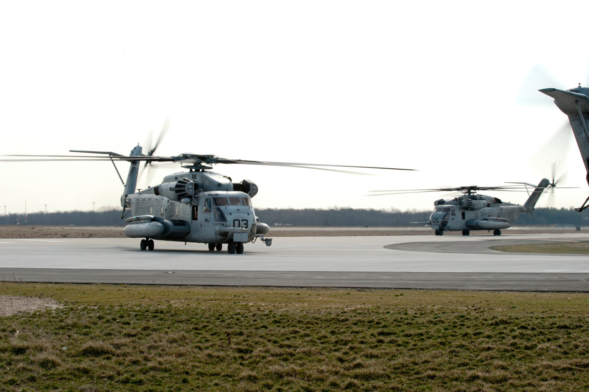 JOINT BASE MCGUIRE-DIX-LAKEHURST, N.J. -- Helicopters attached to the Marine Heavy Helicopter Squadron 772 officially touched down at Joint Base McGuire-Dix-Lakehurst March 18. HMH-772 and Helicopter Light Attack Squadron 773 arrived here from Naval Air Station Joint Reserve Base Willow Grove, Pa. With the Marines arrival, every branch of the Department of Defense, along with the U.S. Coast Guard, are represented at JB MDL. (U.S. Air Force photo by Jack Neith/Released)